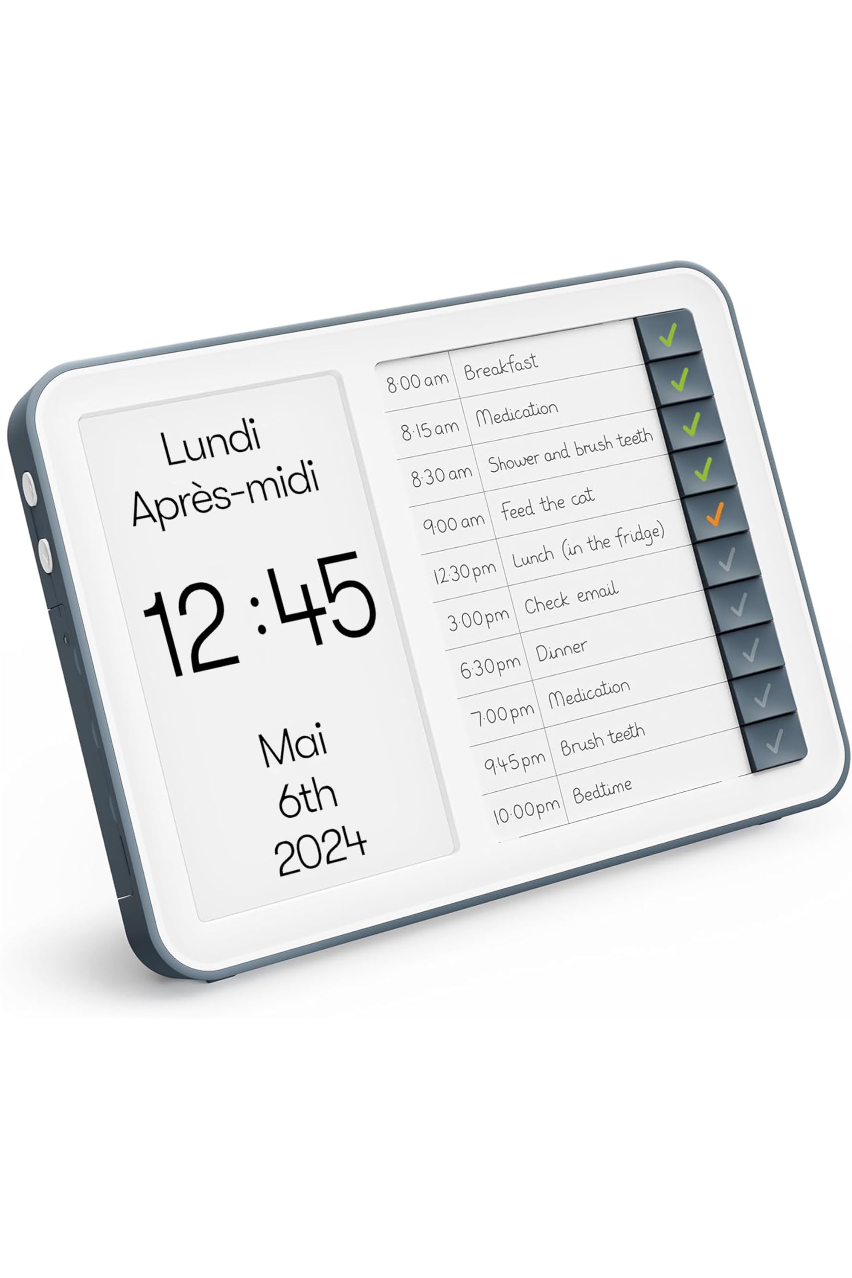 Relish - Horloge numérique avec concentrateur de tâches quotidiennes, calendrier avec jour, date et heure, grand écran clair
