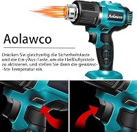 Aolawco Akkumulátoros Hőlégfúvó 2x21V Makita Kompatibilis Akkuval, 3 Fúvókával, 550°C Hegesztéshez Csőhajlításhoz 2