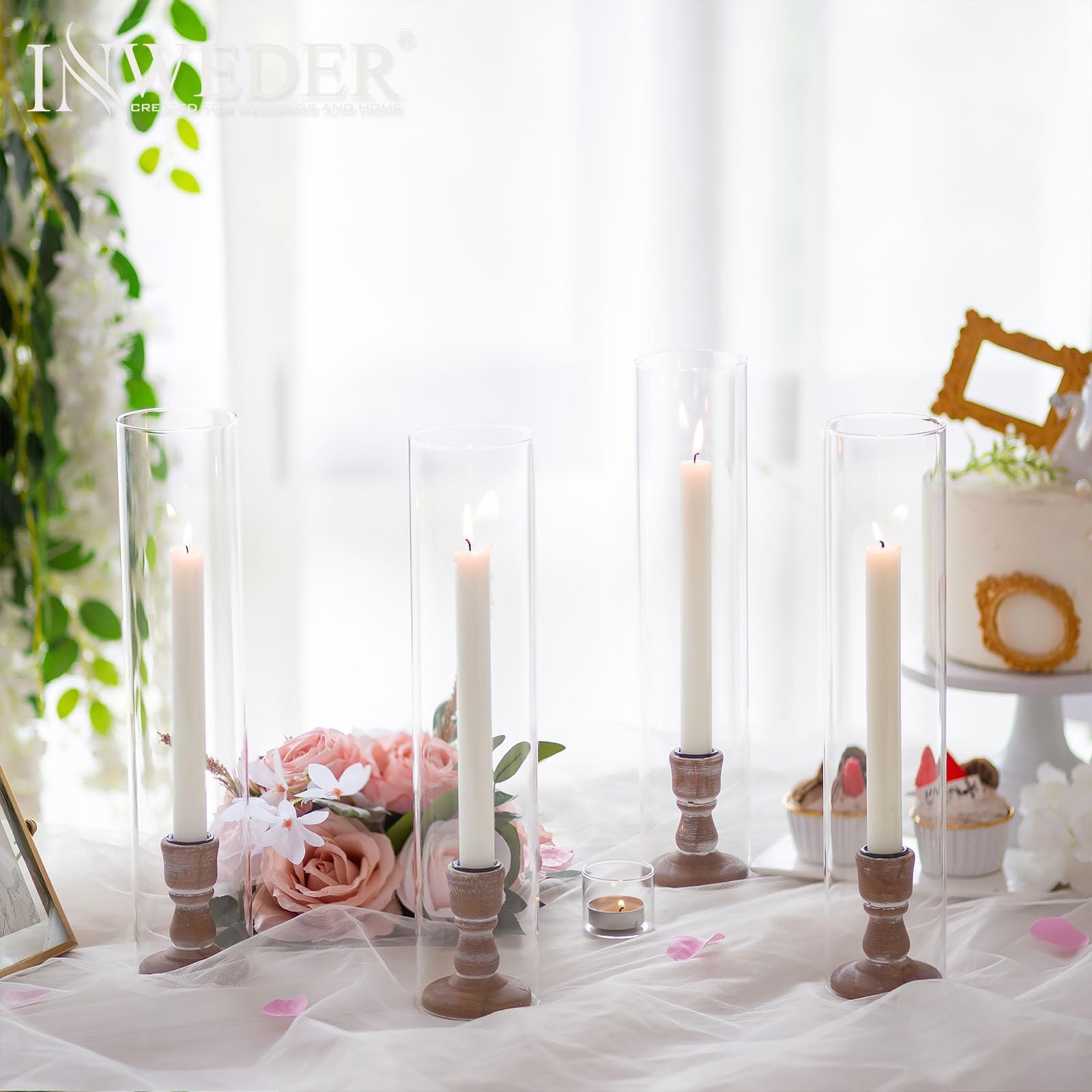 Kerzenhalter Stabkerze Kerzenständer Glas：10 er Stabkerzenhalter Windlichter Kerzenständer Stabkerzen aus Holz mit Abnehmbarem Glas für Tischdeko Hochzeit Veranstaltung oder Heimdekoration