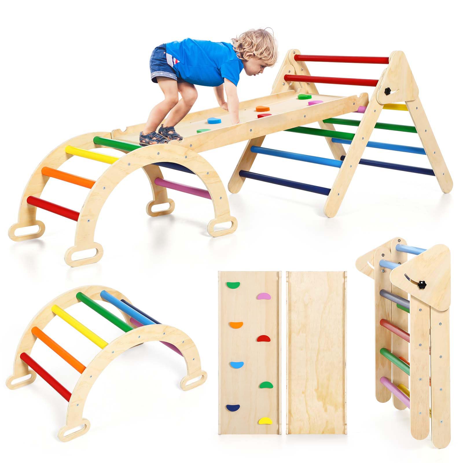 JungleDove 5 in 1 Rainbow Climbing Toys for Toddlers - Foldable Climbing Triangle,Arch Climber, Climp Ramp - Montessori Toys for Babies Kids Climbing Toys Indoor & Outdoor - Girls & Boys Gift