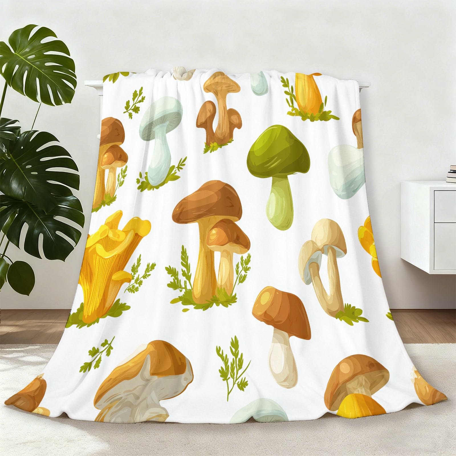 Couverture Polaire Moelleuse Haut de Gamme Motif Champignons pour Canapé