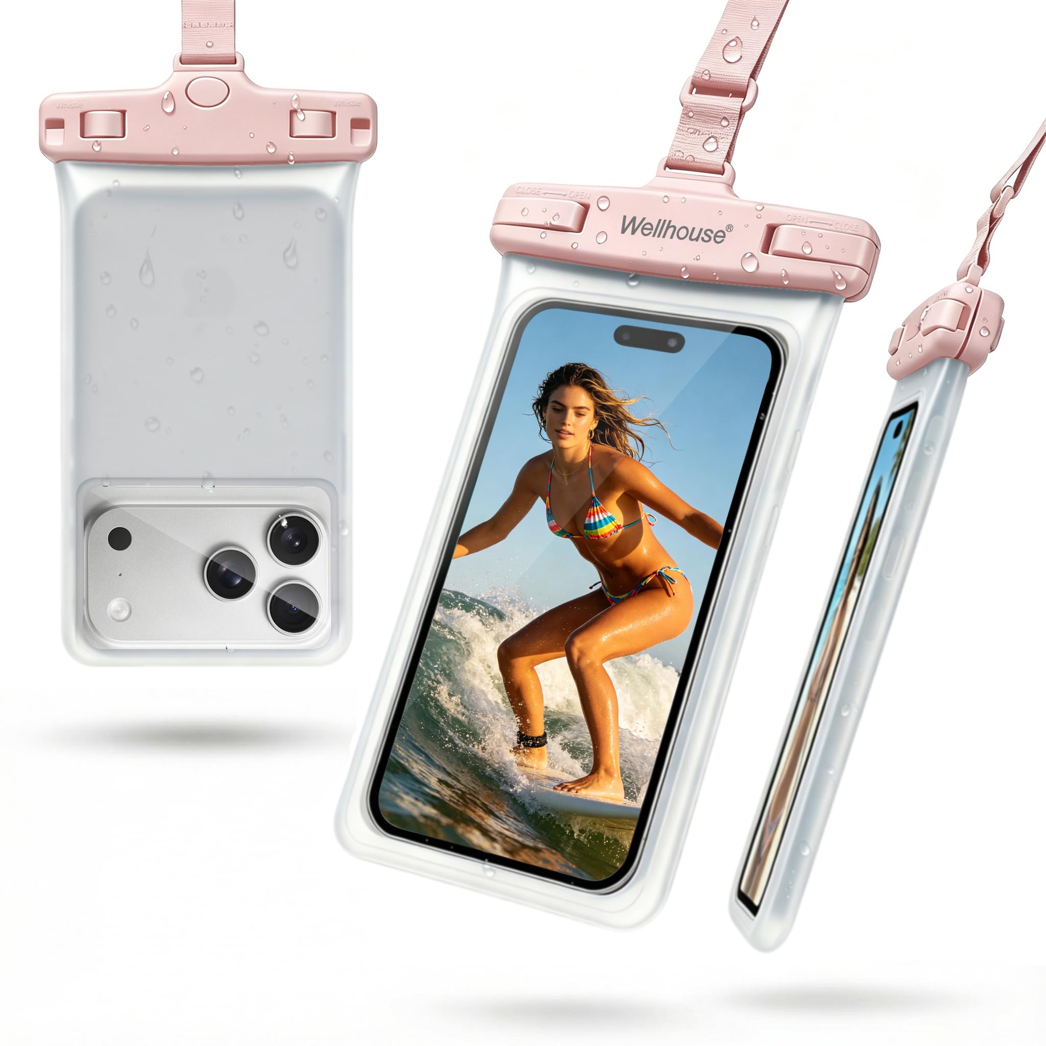 wellhouse Waterproof Phone Pouch, Waterproof Phone Case for iPhone 17 16 15 14 13 Pro Max XS Samsung, IPX8 3D Cellphone Dry Bag Beach Essentials (1 Pack - Luminous Pink7.0, 7 inch)