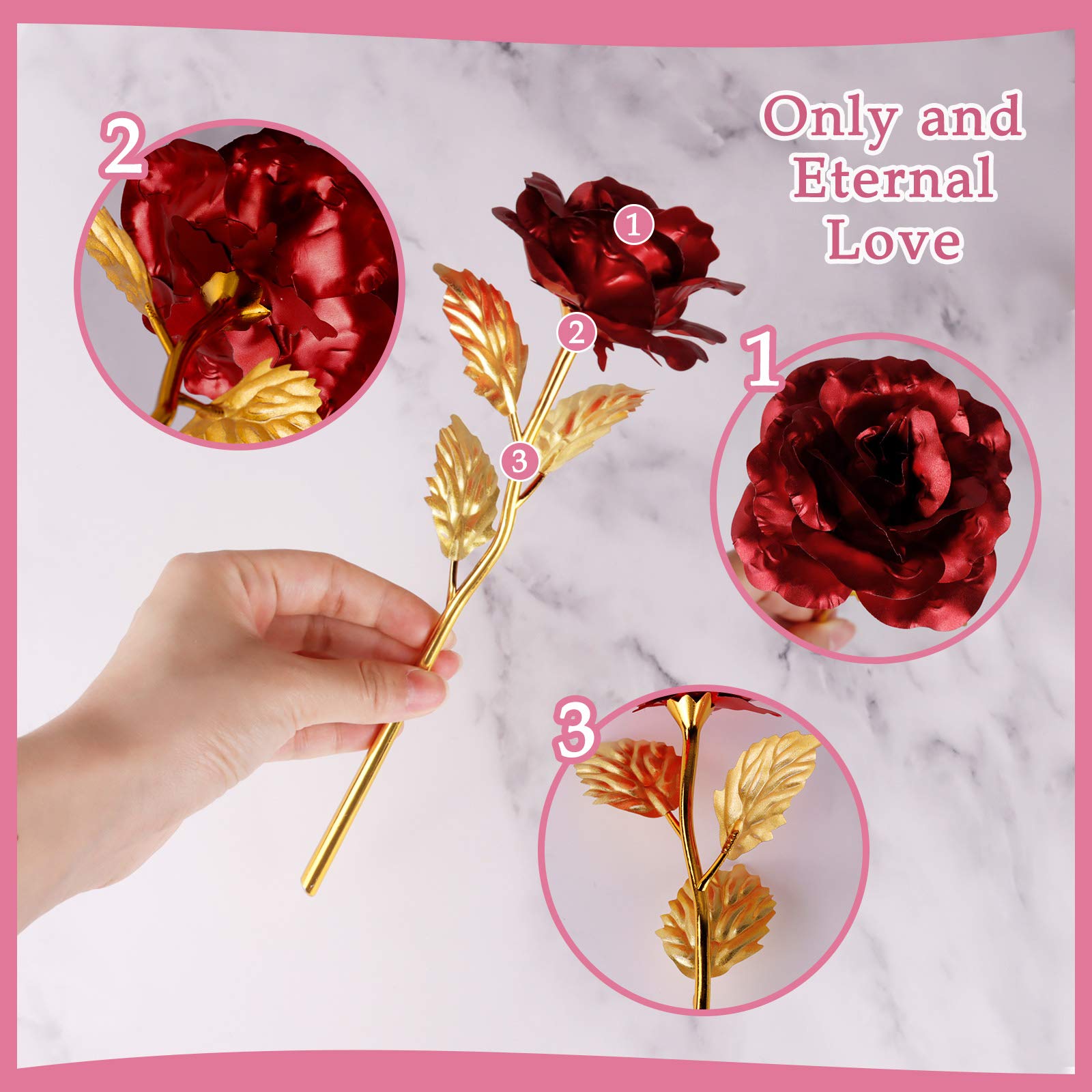 Rosa Eterna Regalo San Valentino per lei, 24K Rose Placcato Oro, Rosa Fiore Idee Regalo Originali per Fidanzata, Rose Regali San Valentino, Festa della Mamma,Anniversario,Compleanno,Matrimonio