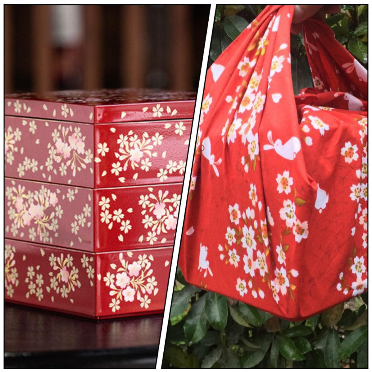 Uonlytech Caja de Sushi Estilo Japonés de Tres Capas, Plástico Rojo