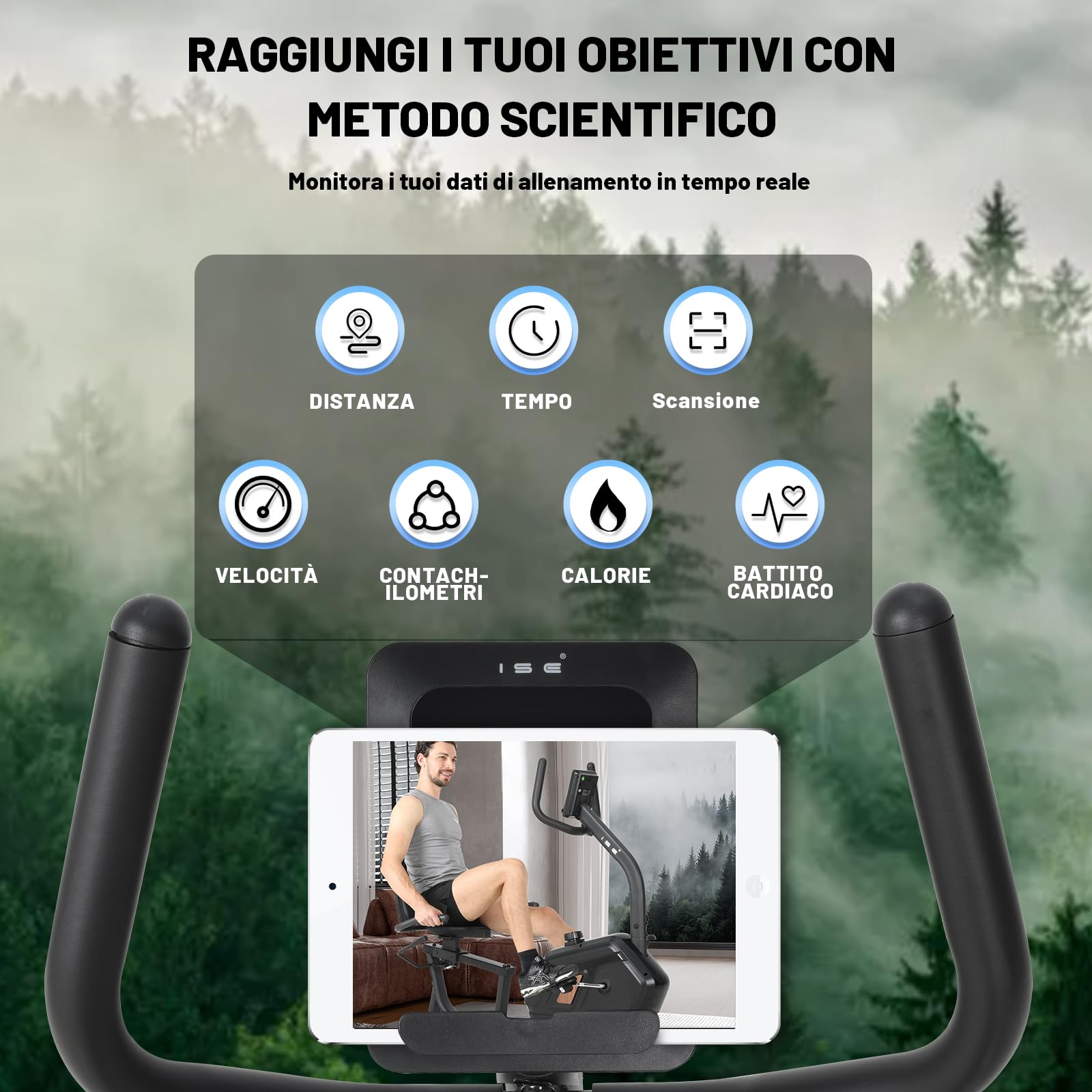 ISE Cyclette da Seduta Magnetica con Schienale, Cyclette Orizzontale da Casa con 8 Livelli di Resistenza Schermo LCD Supporto per Smartphone