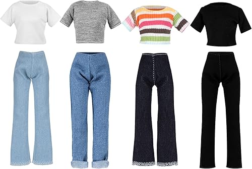Bencailor 8 piezas de ropa de muñeca de 11.5 pulgadas, accesorios de muñeca de algodón, suéteres de elfo de algodón, pantalones de mezclilla, ropa