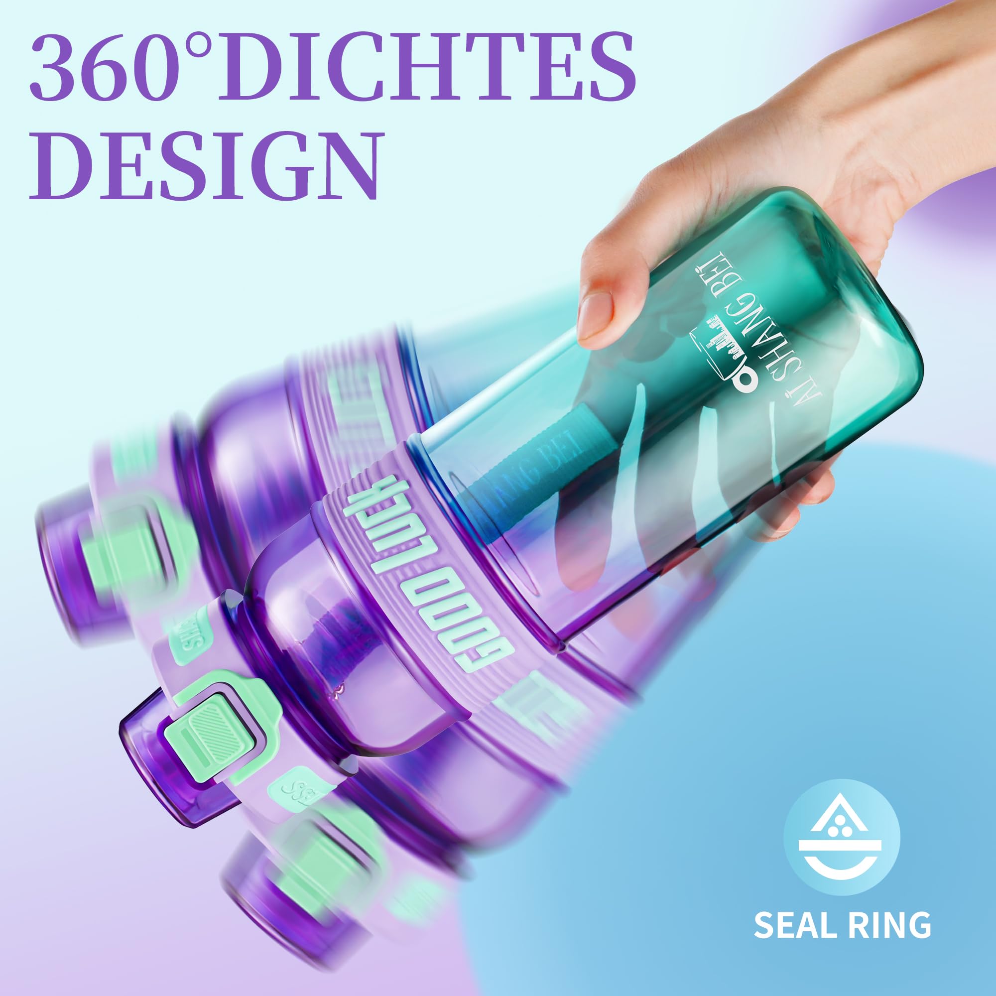 YC Kitchen Borraccia Sportiva Motivazionale 1L - Borraccia 1 litro, Bottiglia d'acqua Sportiva con paglia e trasporto cinghia