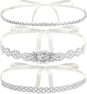 3 Pieces Rhinestone Bridal Belt, Silver Crystal Bridal Sash with White Ribbon Wedding Dresses Belt for Women, Bride, Bridesmaids, Gown, Party, Prom