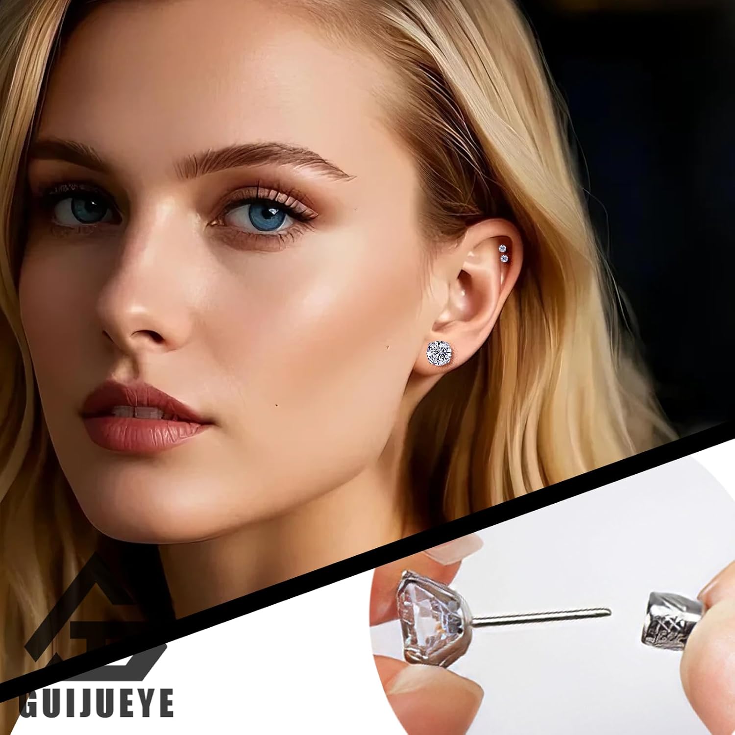 Threadless Push-in Flat Back Earrings – 4 Pairs Gold-Plated Hypoallergenic Titanium Surgical Steel Stud Earrings Set with Multicolor Cubic Zirconia for Women Men