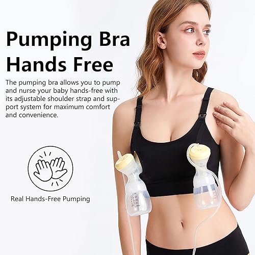 Miniatura 2 de 4HOW Sujetador de lactancia y extracción manos libres para lactancia materna - Soporte ajustable para extractor de leche compatible con talla