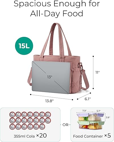 Miniatura 2 de BAGSMART Bolsa de almuerzo grande para mujer, bolsa de almuerzo aislada con múltiples bolsillos acolchada para el trabajo, al aire libre