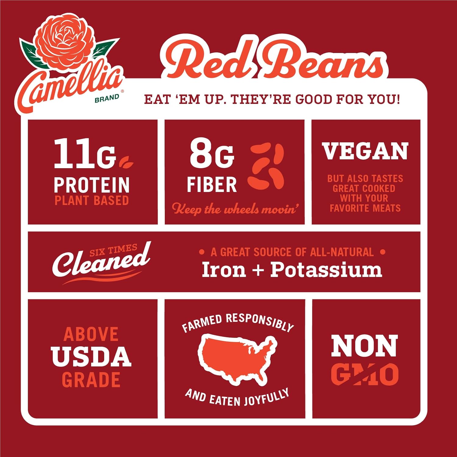 Camellia Brand Dried Red Kidney Beans – Premium Non-GMO Dry Beans, High Protein Plant-Based Food for Red Beans and Rice, Chili, Soups, Meal Prep, and Cajun Cooking 1 Pound (Pack of 6)