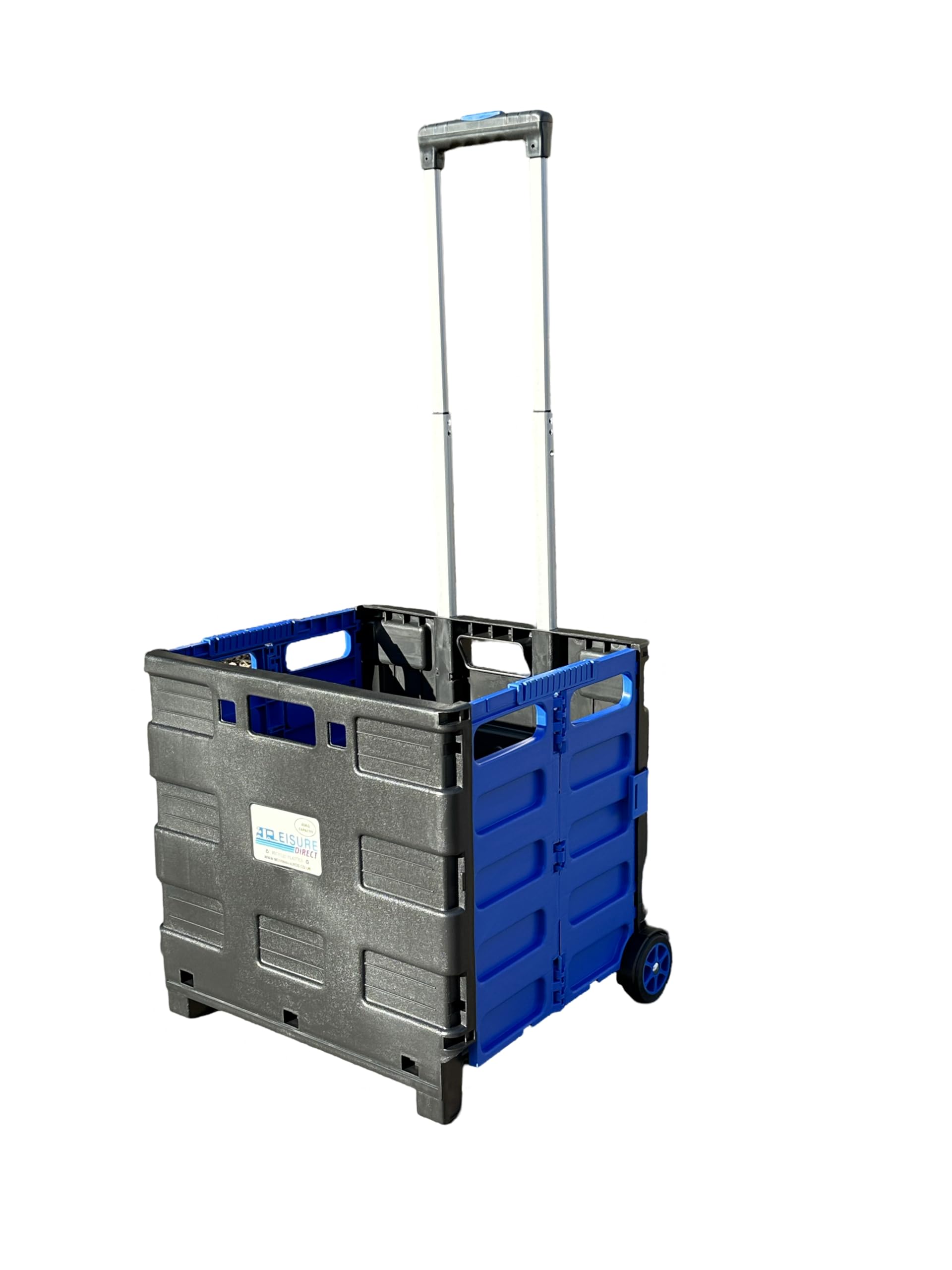LEISURE DIRECT ® HEAVY DUTY EXTRA LARGE FOLDABLE SHOPPING GROCERY FOLDING CAR BOOT CART CRATE BOX TROLLEY FOR TEACHERS COLLEGE BOOKS FOLDERS 35KG CAPACITY FOLDS FLAT (Black Blue 35Kg)