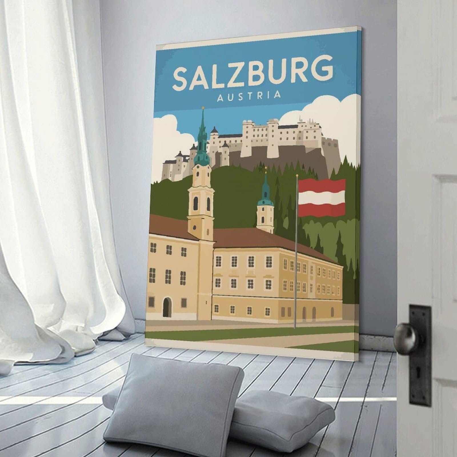 Junmoney Salzburg Austria Travel Wall Picture Print, 24x36inch(60x90cm), for Art Walls, Layered Displays Or Homes, Home Wall Art for Statement Displays