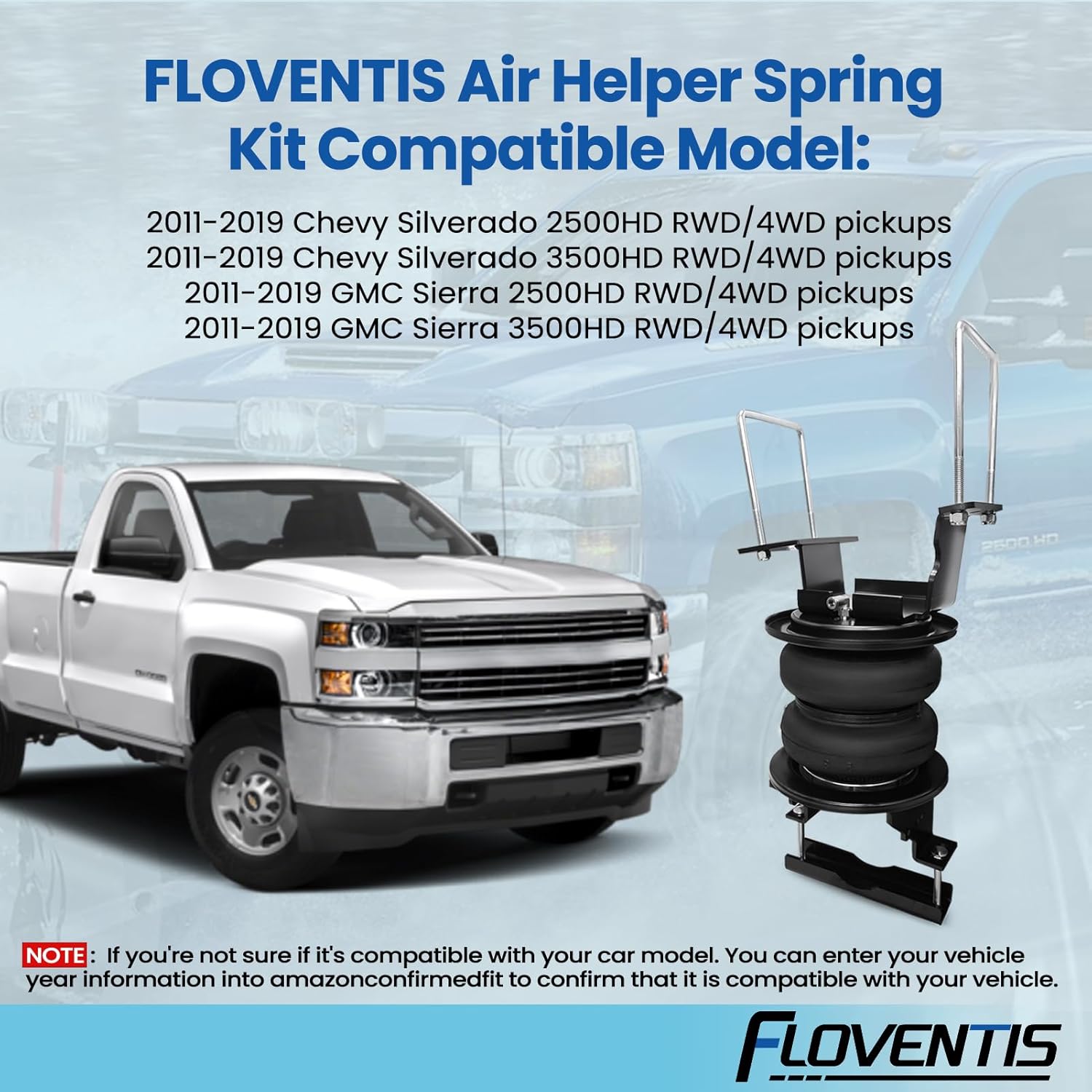 2PCS Air Spring Bags Suspension Kit for 2011-2019 Chevy Silverado 2500HD/3500HD, GMC Sierra 2500HD/3500HD Pickups Ultimate Rear Helper Bag Spring Towing 7500 lbs (7X57538)