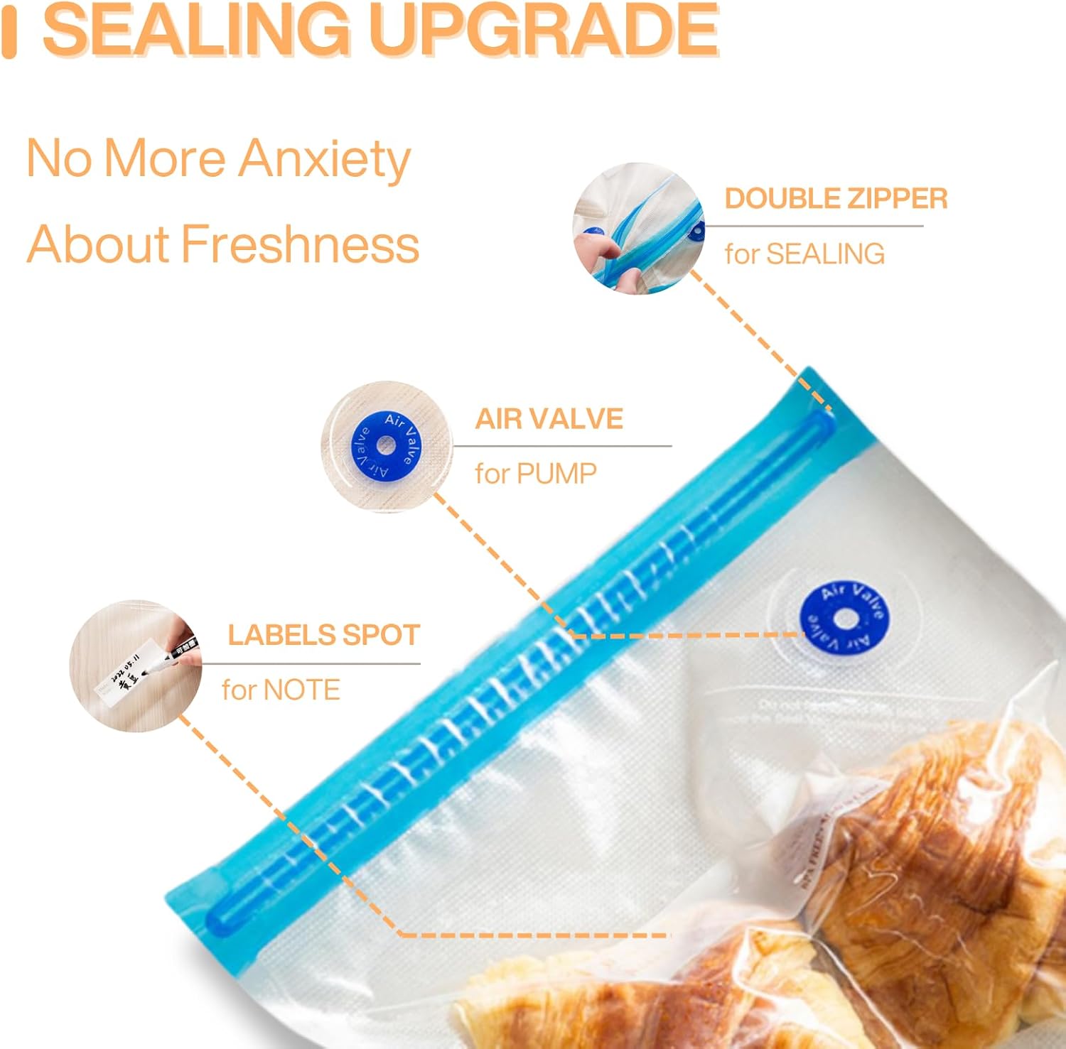 OneTouch Handheld Vacuum Sealer Machine – Rechargeable Mini Food Saver with 5 Reusable Bags, Compact Air Sealing Device for Sous Vide, Meal Prep, and Kitchen Storage (White) - Image 7