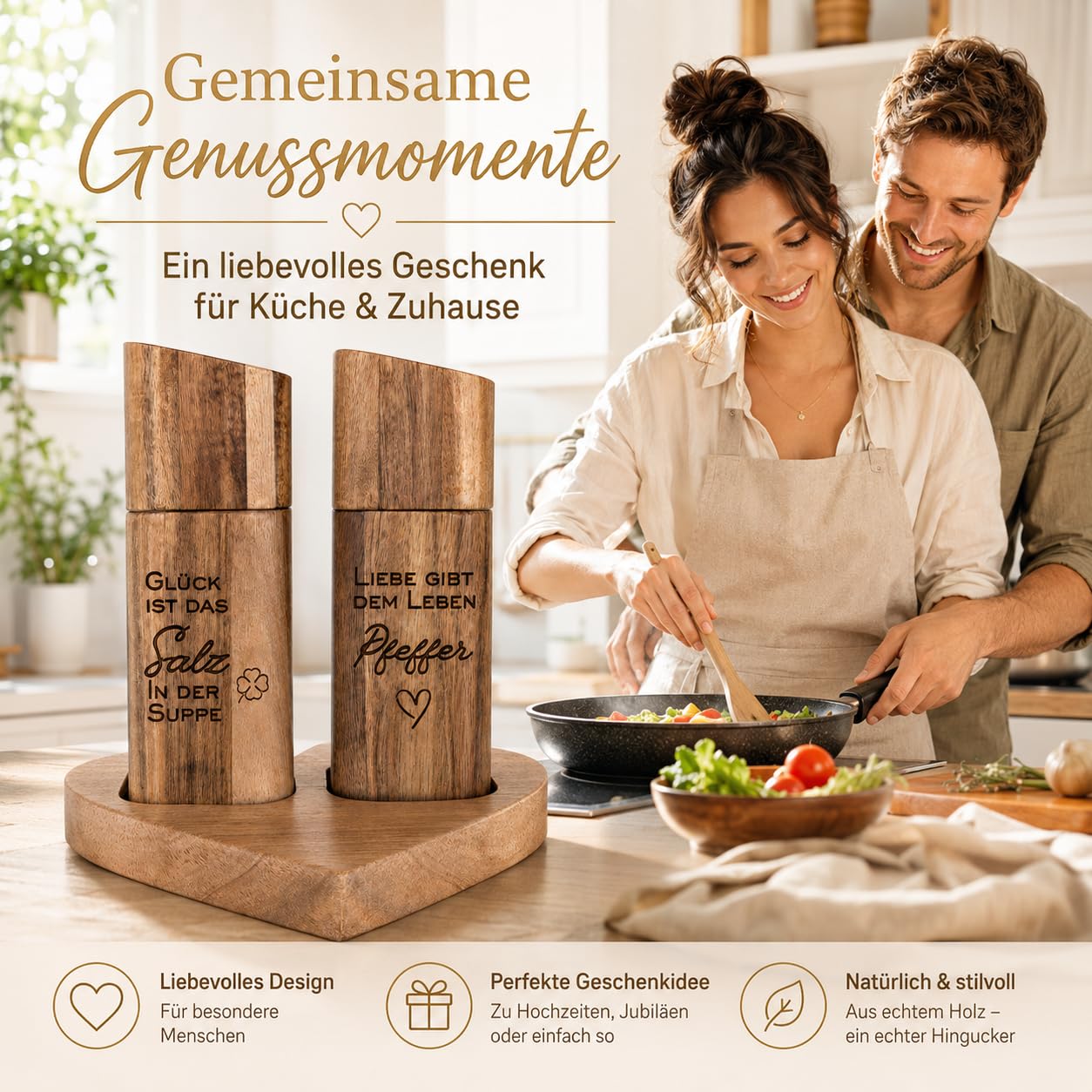 Hochzeitsgeschenk Salz und Pfeffermühle Holz Set – Geschenke zur Hochzeit für Brautpaar – Einzugsgeschenk Haus & Verlobung Geschenk – Hochzeitsgeschenke Ideen Holz Mühlens
