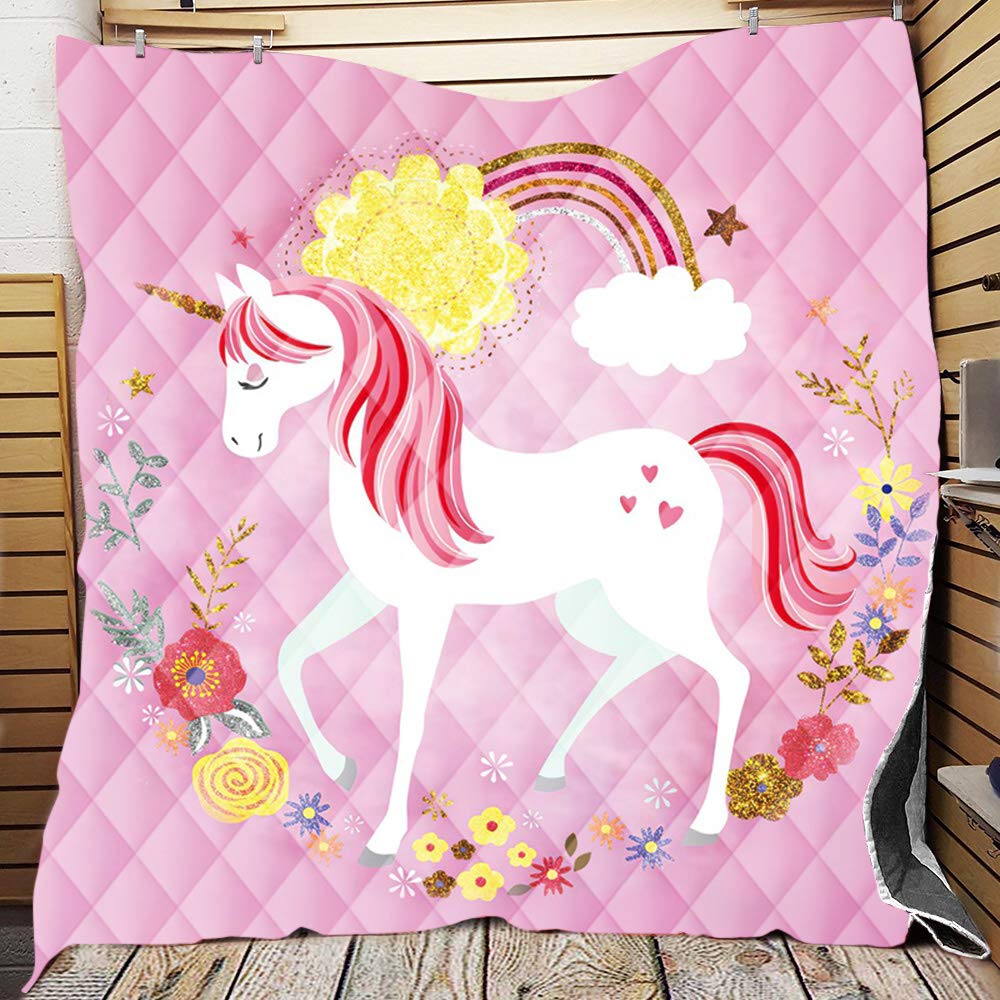 Colchas para Primavera con Acabado Acolchada Suave y Estampado 3D de Unicornio
