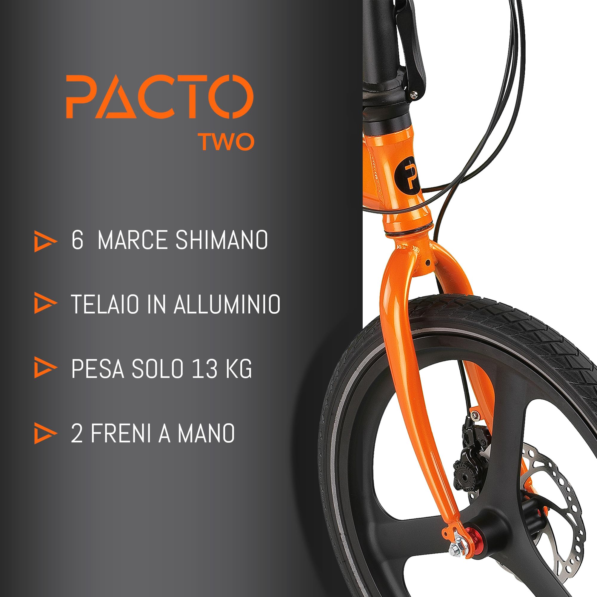 PACTO Bicicletta pieghevole Two 20 pollici con sistema di piegatura veloce (10 secondi), telaio in alluminio, peso leggero (13 kg), Shimano 6 marce, doppio freno a disco e luce LED