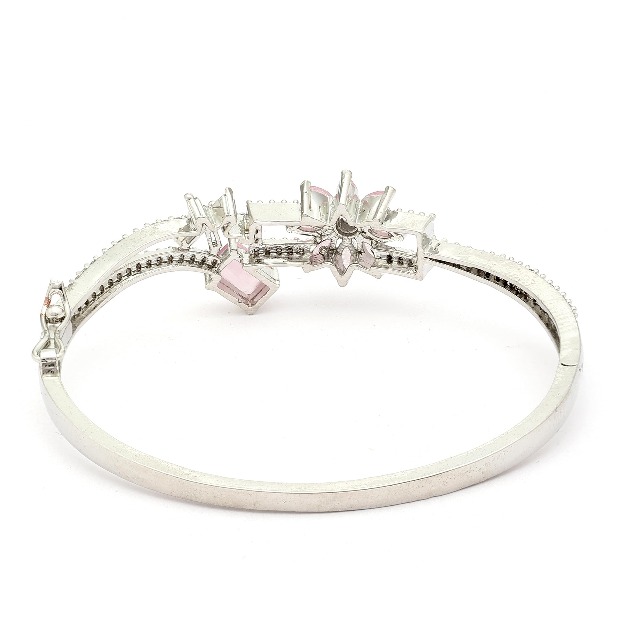 Rhodium-Plated AD Leaf Shaped Kada Bracelet (Sea Green)