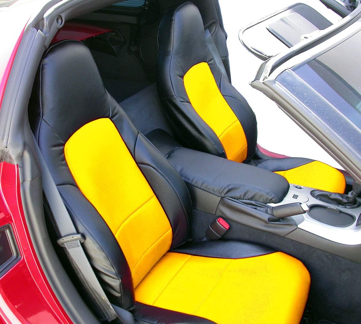 Iggee 2005-2013 Chevy Corvette C6 Artificial Leather Custom Made Original fit Front Seat Covers (Black)
