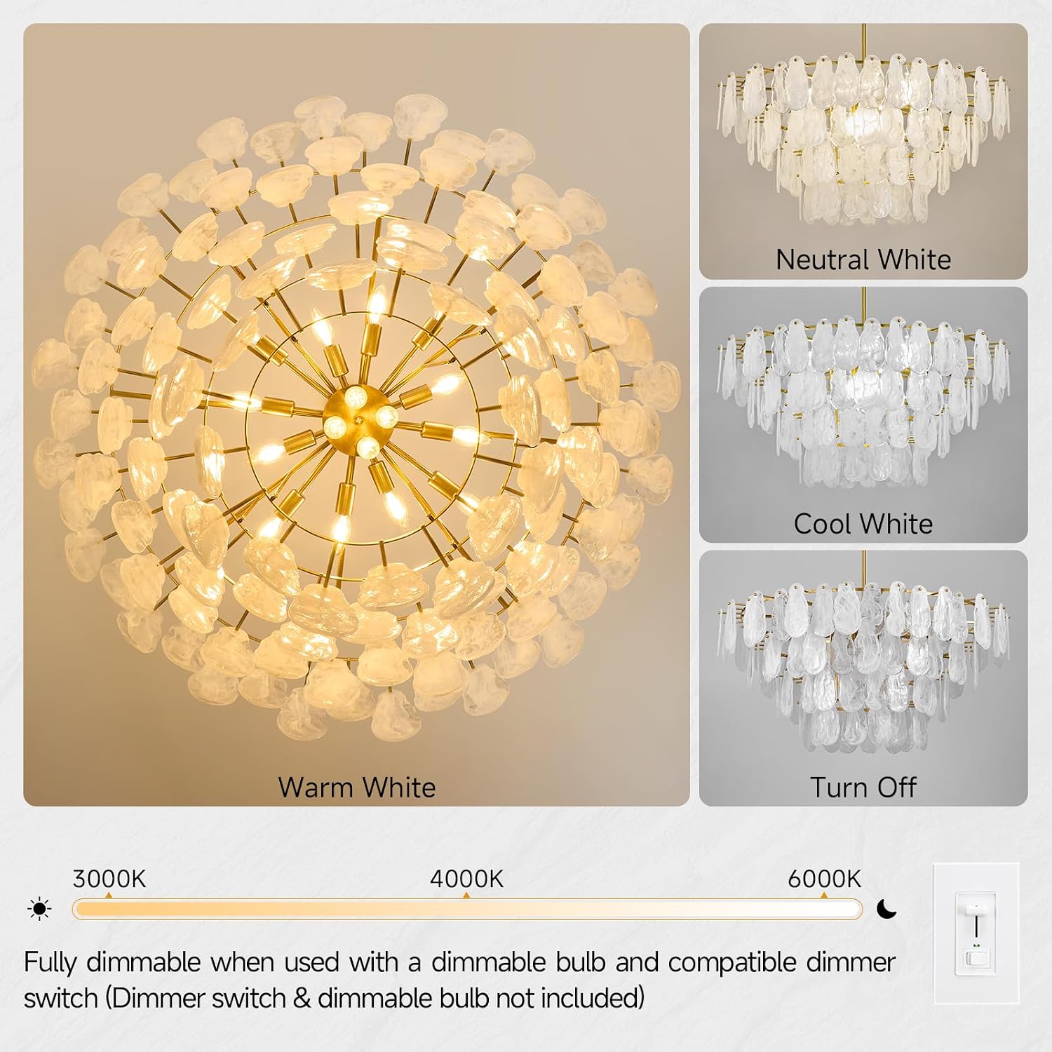 Large Luxury Glass Crystal Chandelier, 39" Modern Living Room Light Fixture image 3