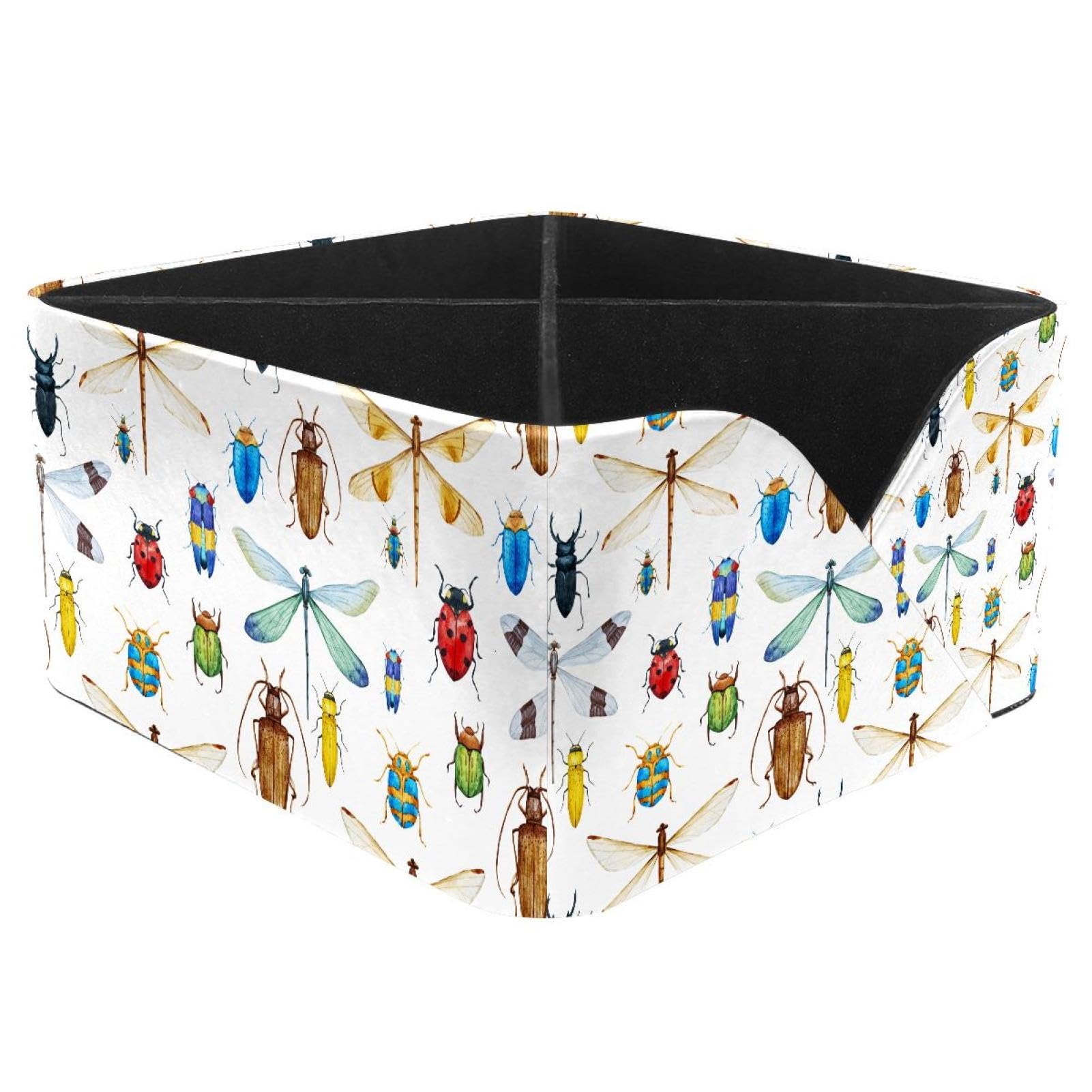 KengjuTesu Watercolor Dragonflies and Beetles Pattern Desktop Organizer Pen Holder, Rectangular Pencil Cup for Office, Study and Makeup Stations