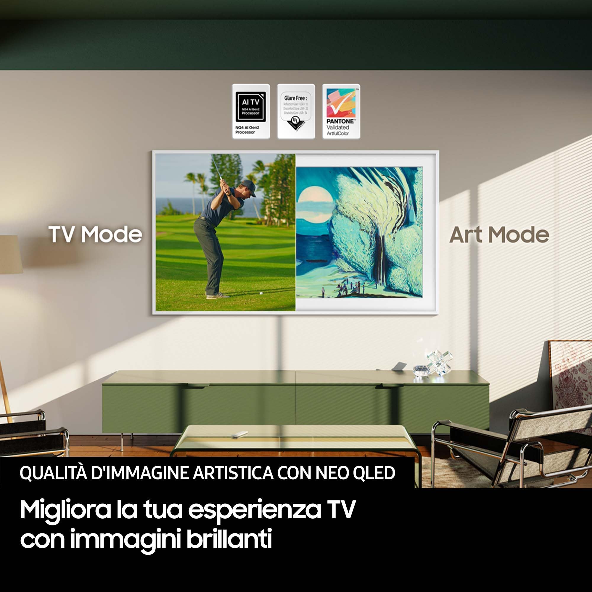 Samsung The Frame 4K Vision AI Smart TV 43'' QE43LS03FAUXZT QLED 4K, NQ4 AI Gen2 Processor, AI Upscaling, Matte Display, Dolby Atmos & OTS Lite, Modern Frame Design, PACCHETTO INTRATTENIMENTO, 2025