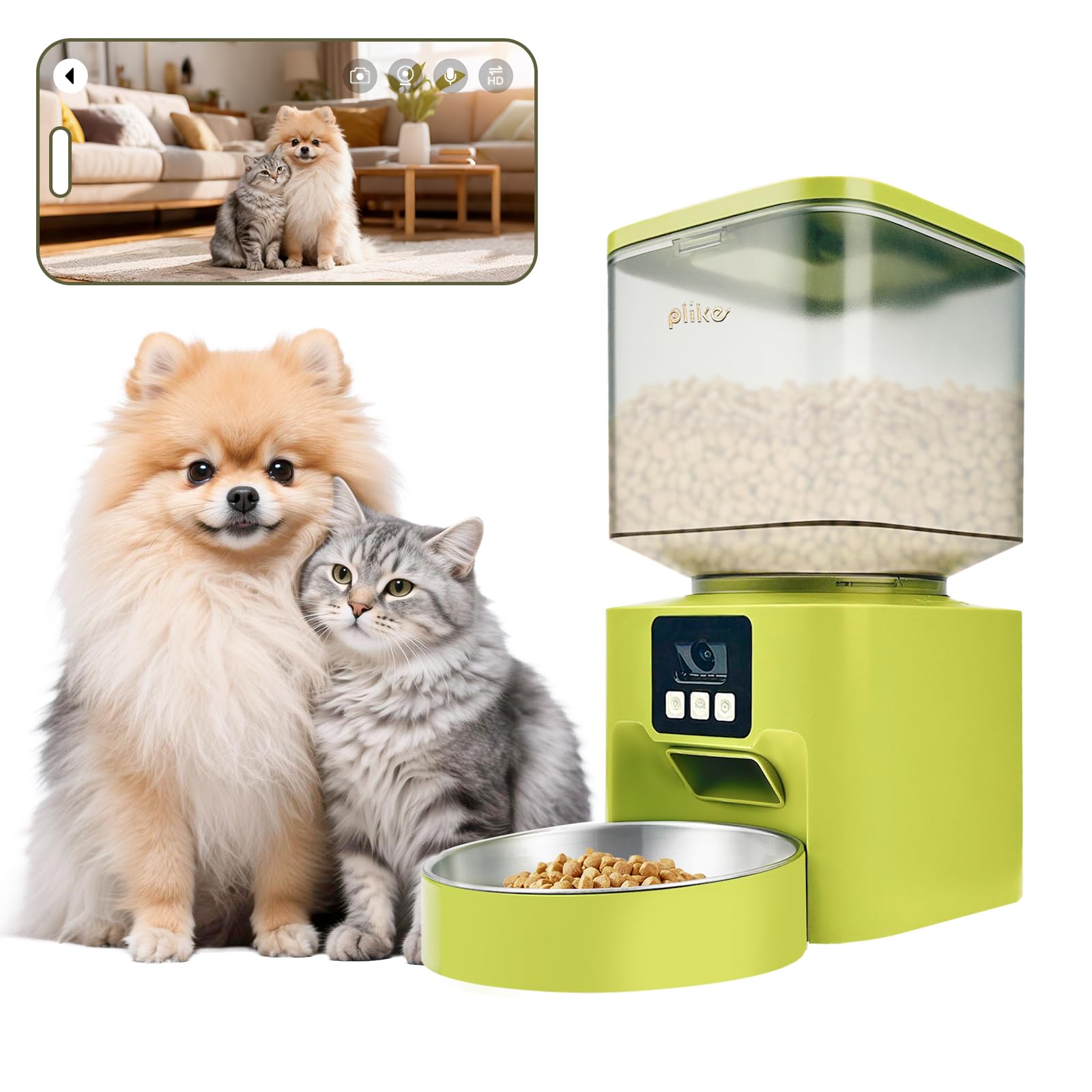 Plike Automatic Pet Feeder with Camera, WiFi Smart Pet Feeder with App Control (2.4G & 5G), 4L Capacity, 2-Way Audio & Night Vision, Anti-Clog Food Dispenser for Cats and Dogs