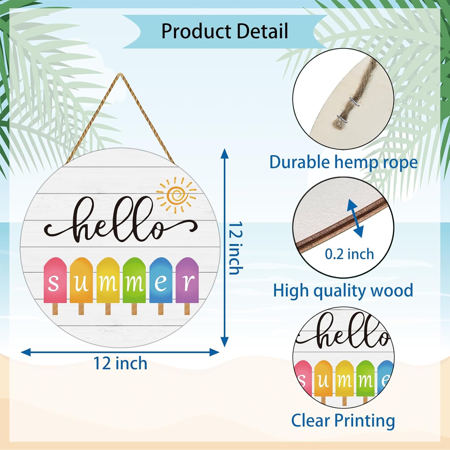 Summer Decorations for Home Hello Summer Door Decor Popsicle Sun Hanging Decorations Wooden Front Door Hanger Hanging Sign for Office Porch Wall Indoor Home Decor