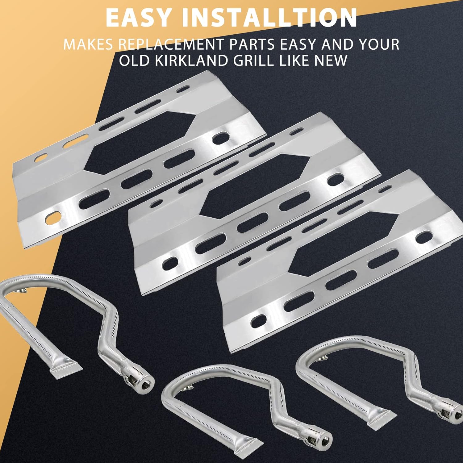 Grill Replacement Parts for Kirkland 720-0011 720-0108 720-0047-U BBQ Grills, Replacement Stainless Steel Burner Tube, Heat Plate Tent