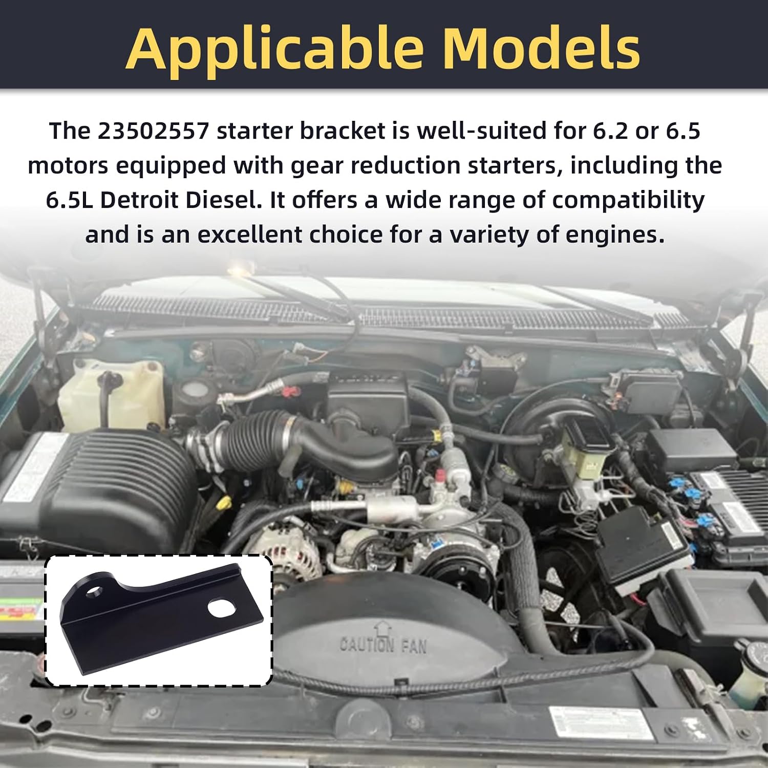 23502557 Starter Bracket, Starter Mounting Bracket, for GM and 6.2 or 6.5 Motors (with Reduction Starter)(1-Pack)