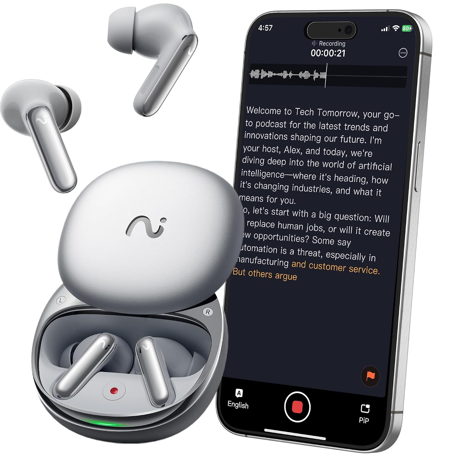 RecDot AI Voice Recorder Earbuds, viaim AI Meeting Assistant with Transcription, 78 Languages, FlashRecord, to-Do Lists & Summaries with viaim AI, 48dB ANC for Meetings, Interviews & Lectures, Black, view 10