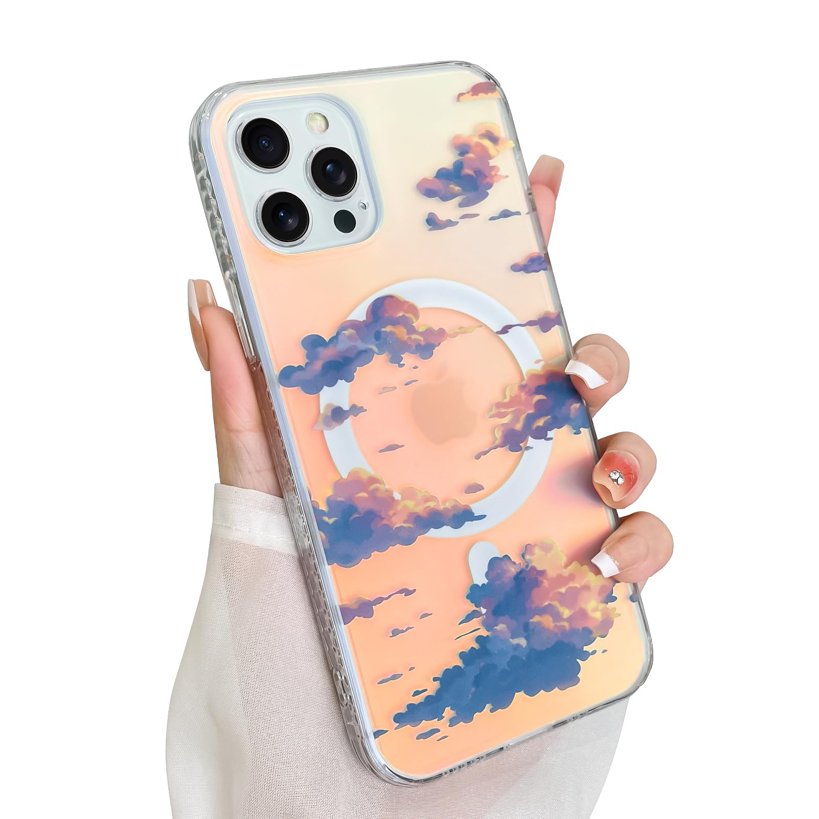 Heaofei Cute Case for iPhone 12 & 12 Pro Case for Women Girls [ Compatible with Magsafe ] Aesthetic Cloud Pattern Design, Girly Glitter Sparkly Bling