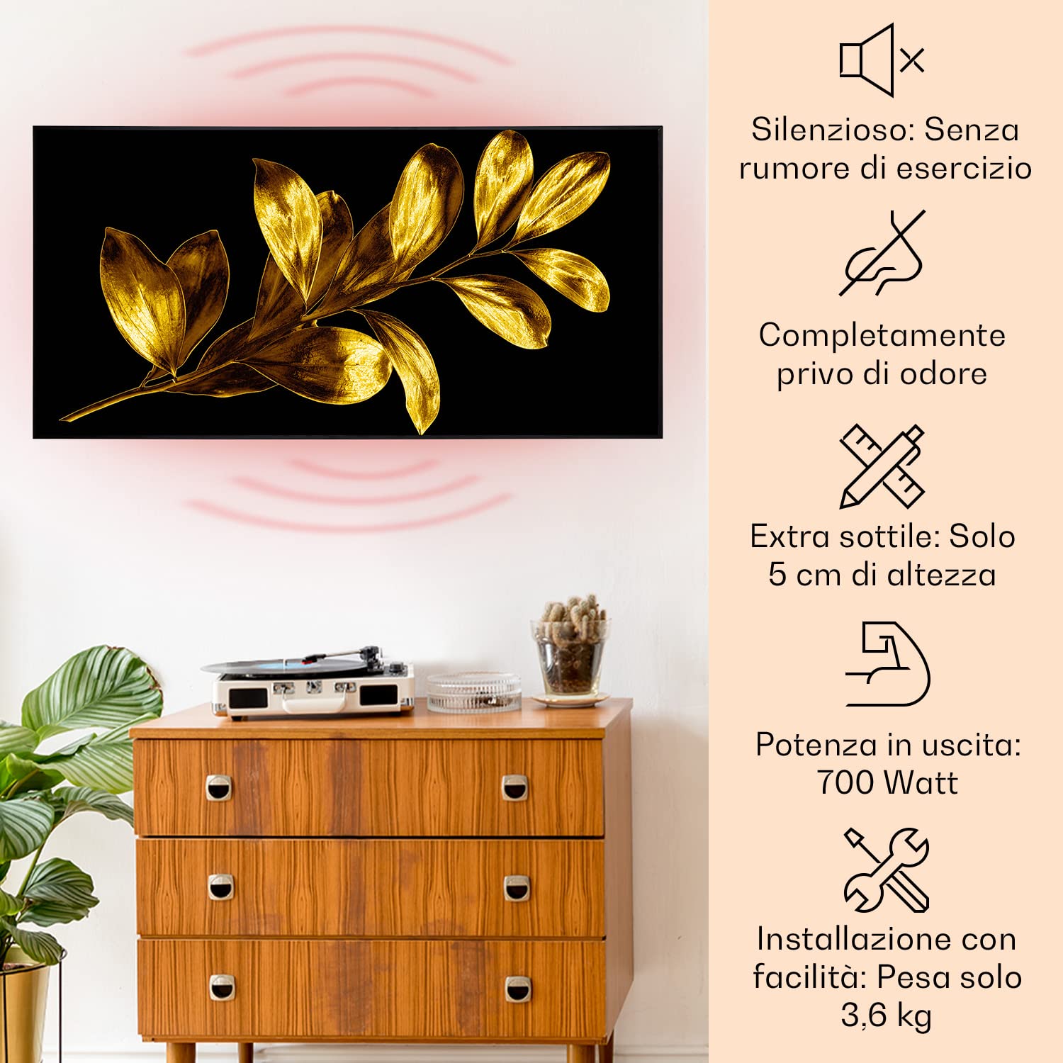 Klarstein Air Art Smart Stufa Elettrica Basso Consumo, Termoconvettore Elettrico da Parete 700W con Controllo IoT/WiFi App, Termosifone Elettrico a Muro, Pannello Radiante Infrarossi, Senza CO2