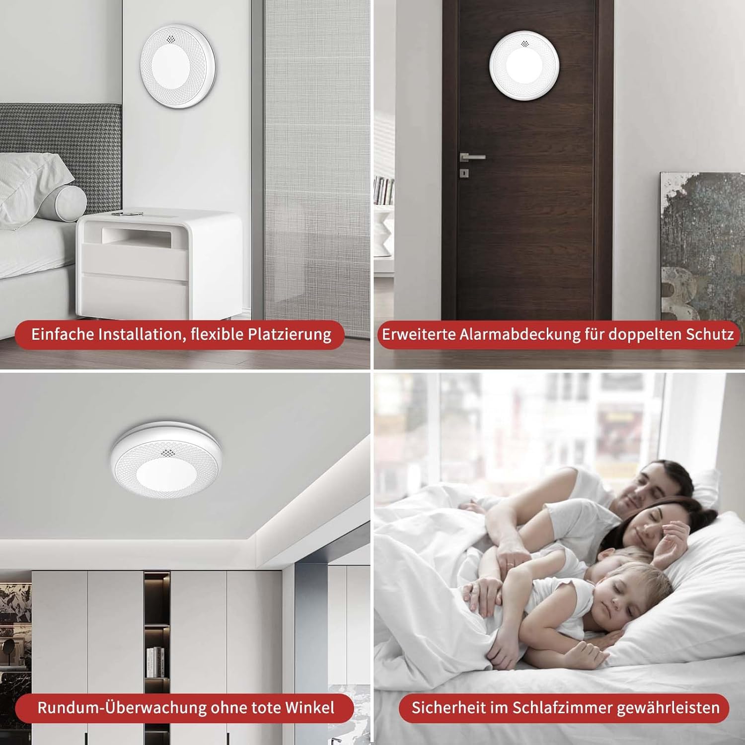 Examples of flexible placement for the Runidur CS12 detector in various rooms.