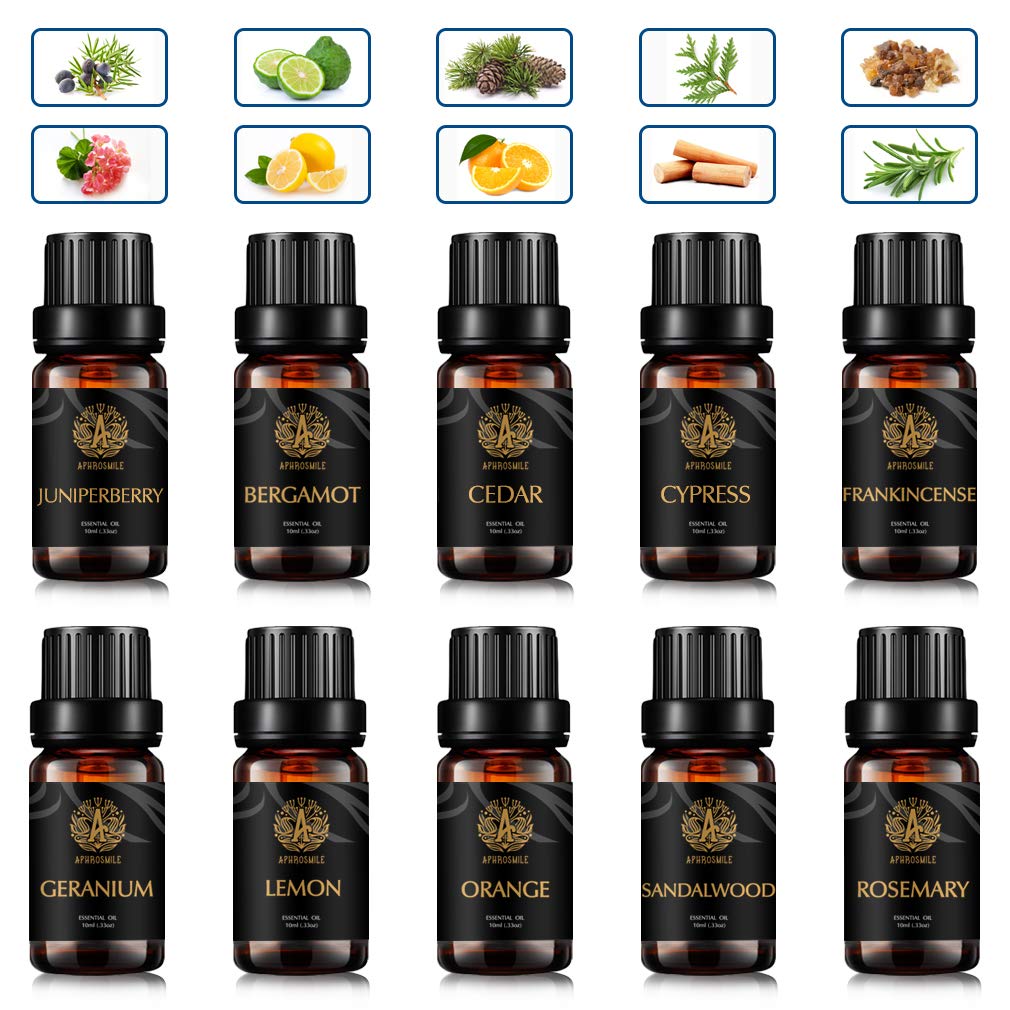 Aromatherapie Zitrone ätherisches Öl Set für Diffusor, 100% pure Orange ätherisches Öl für Hause, 10x10ml Zypresse ätherische Öle Set-Juniper Beere,Zeder,Geranium, Rosmarin Öle...