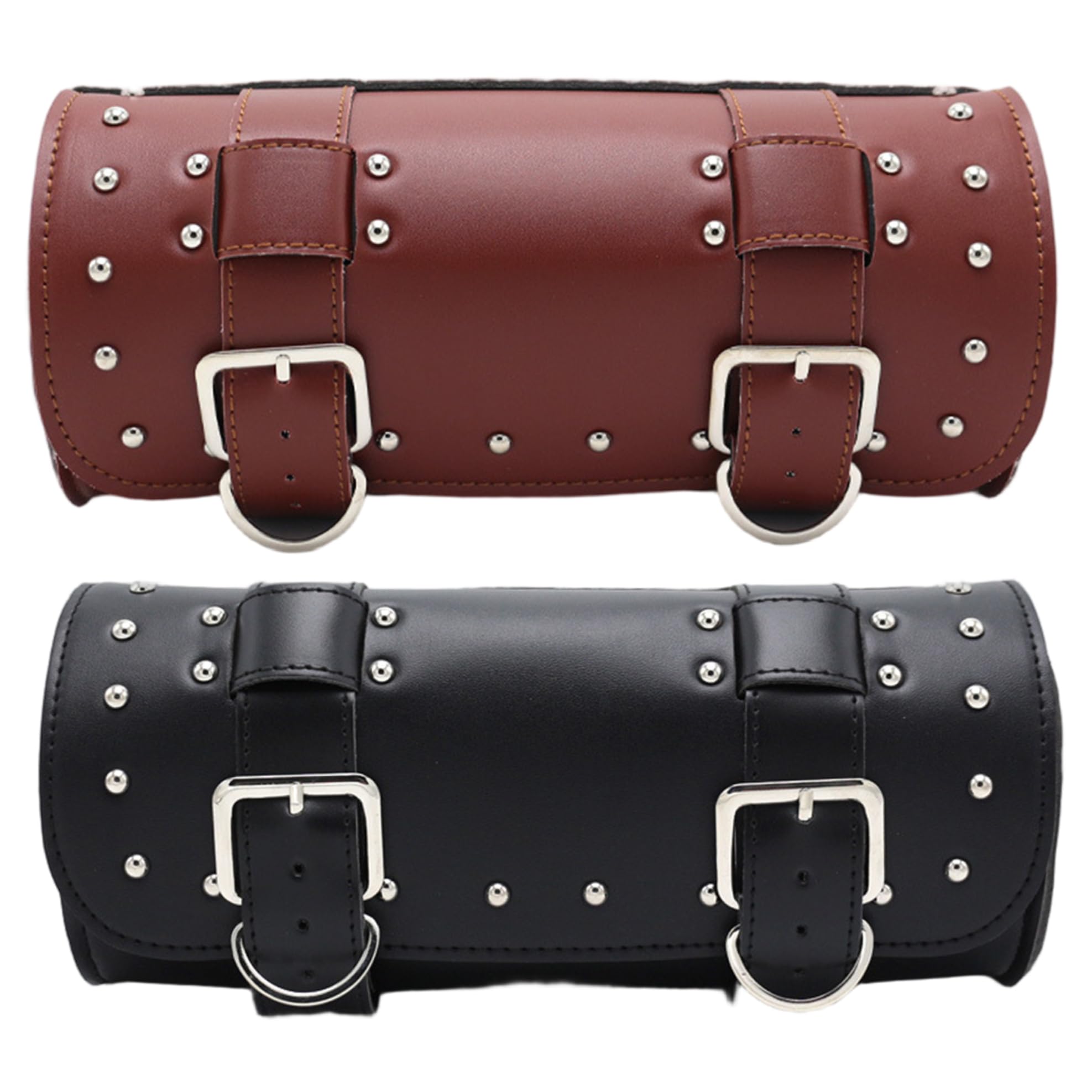 Nirelief Motorcycle Handlebar Bag 12x5 Inch Waterproof PU Leather Motorcycle Front Bag with 4 Hole & Strap for Vertical or Horizontal Installation, Brown Front