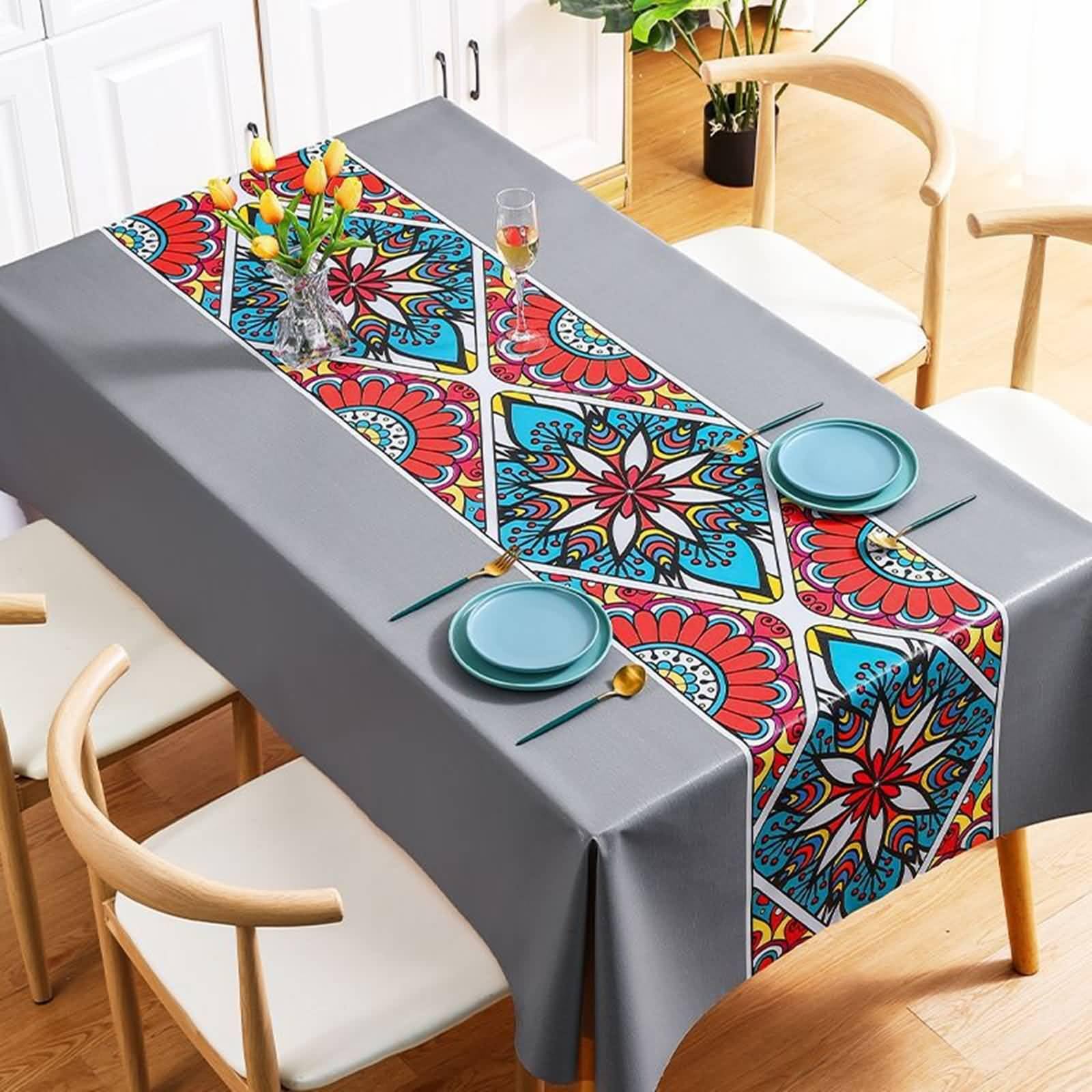 Nappe impermeable antitache PVC 90 x 150 motif floral style ethnique rectangulaire pour table