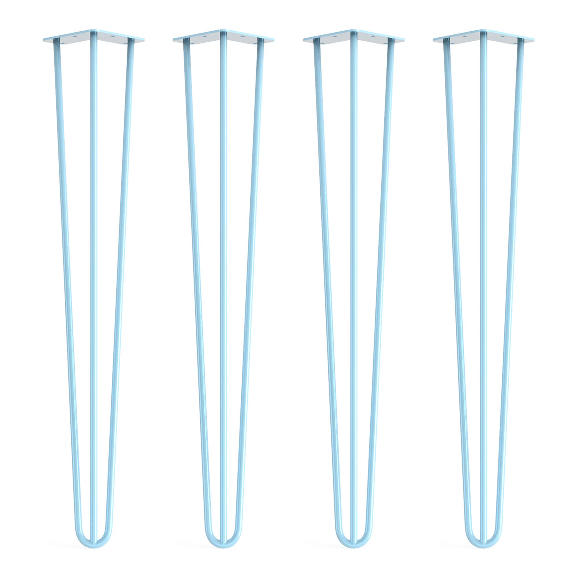 4 x Hairpin Legs from DT IRONCRAFT - 71cm 3 Rod / 10mm, Baby Blue Colour with Floor Protector Feet & Screws - Standard Desk, Dining Table Legs