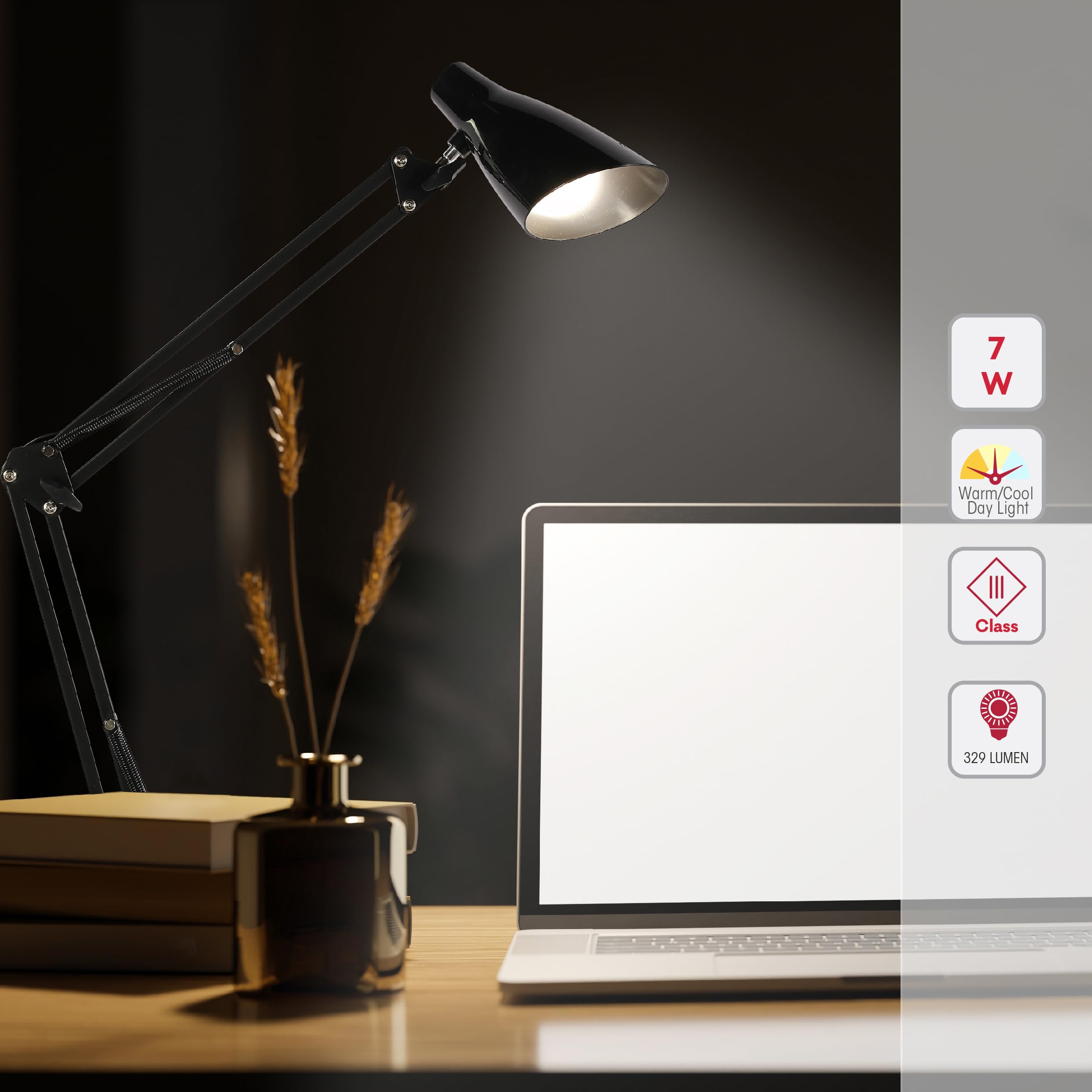 TEKLED® Adjustable Swing Arm LED Desk Lamp, Black - Image 3