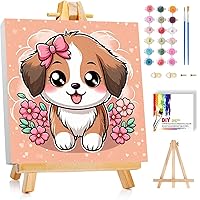 bleihum Dog Paint by Numbers Kit for Kids 4-12 with Frame & Wooden Easel - Cute Animal Oil Painting, Home Decor Gift 8x8 Inch