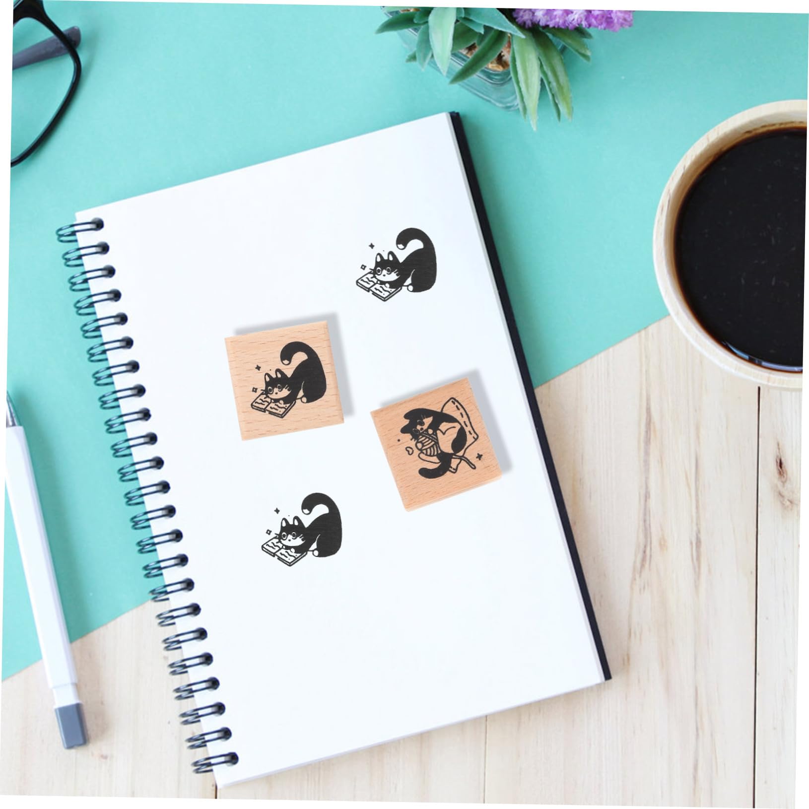 Uonlytech 4 Ensembles Phoque De Chat Fabriquer Des Timbres Tampon De Journal Décoratif Timbres Pour Le Bricolage De Journal Artisanaux Bois 2 Pièces * 4