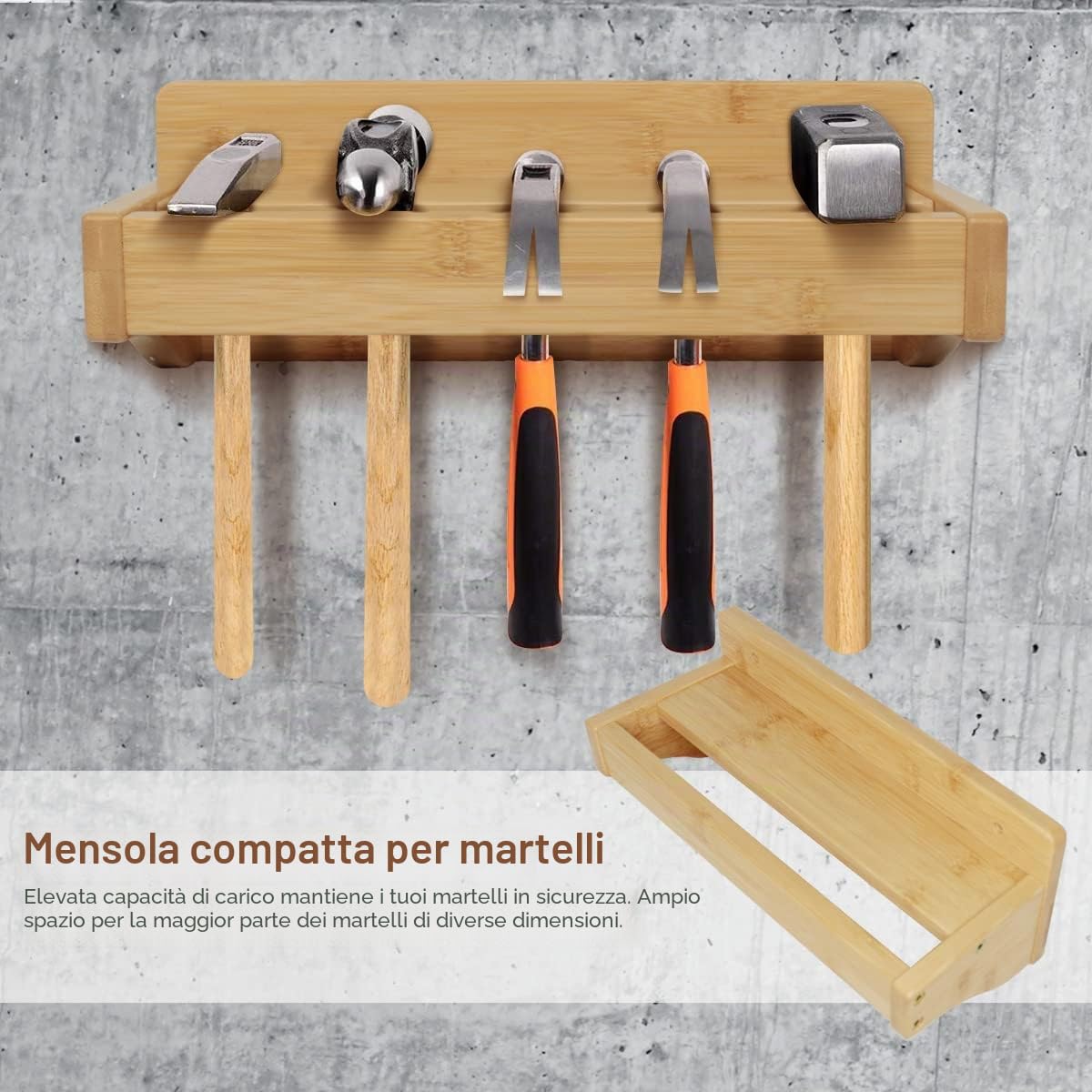 Portaviti da parete, in bambù, per pinze, martelli, attrezzi da parete, per garage, officina, confezione da 3