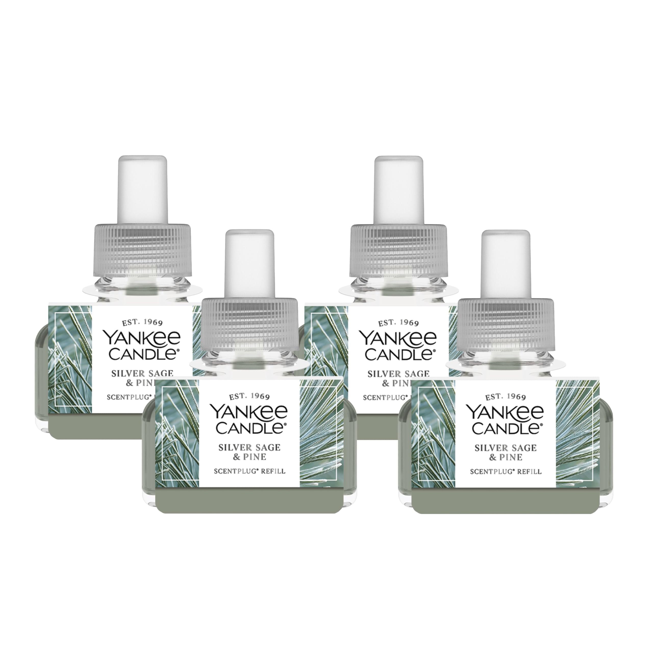 Yankee Candle ScentPlug Nachfüller für Plug in Lufterfrischer, Duftöl Nachfüller, langanhaltender Raumduft, Silbersalbei & Kiefer (4 Stück)