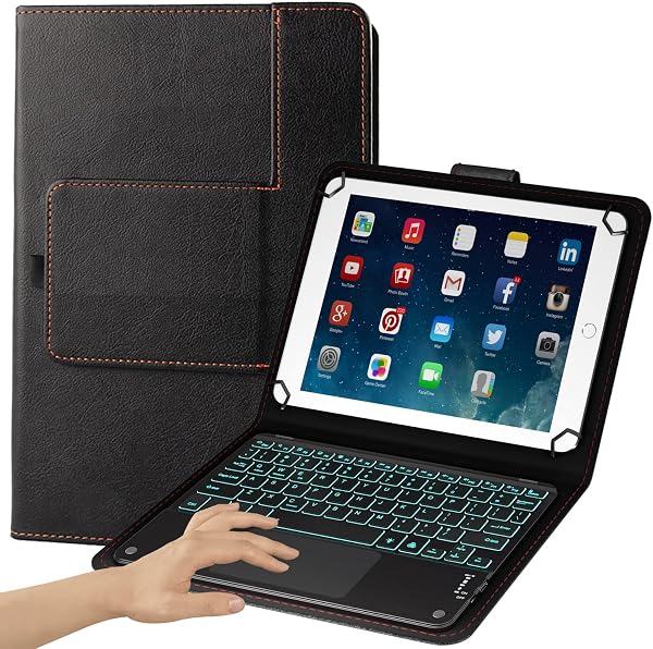 eoso TouchPad Keyboard case for 9, 10,10.1,10.5 Tablets,2-in-1 Bluetooth Wireless Keyboard with Touchpad,7 Colors Backli