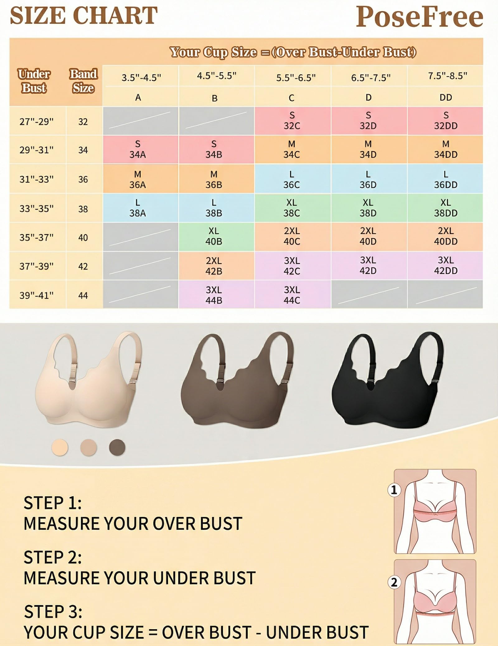 PoseFree Bra for Women Wireless Seamless Push Up Bralette - Full Coverage Comfortable Jelly Bra Scalloped Everyday/Tshirt Bra — view 6