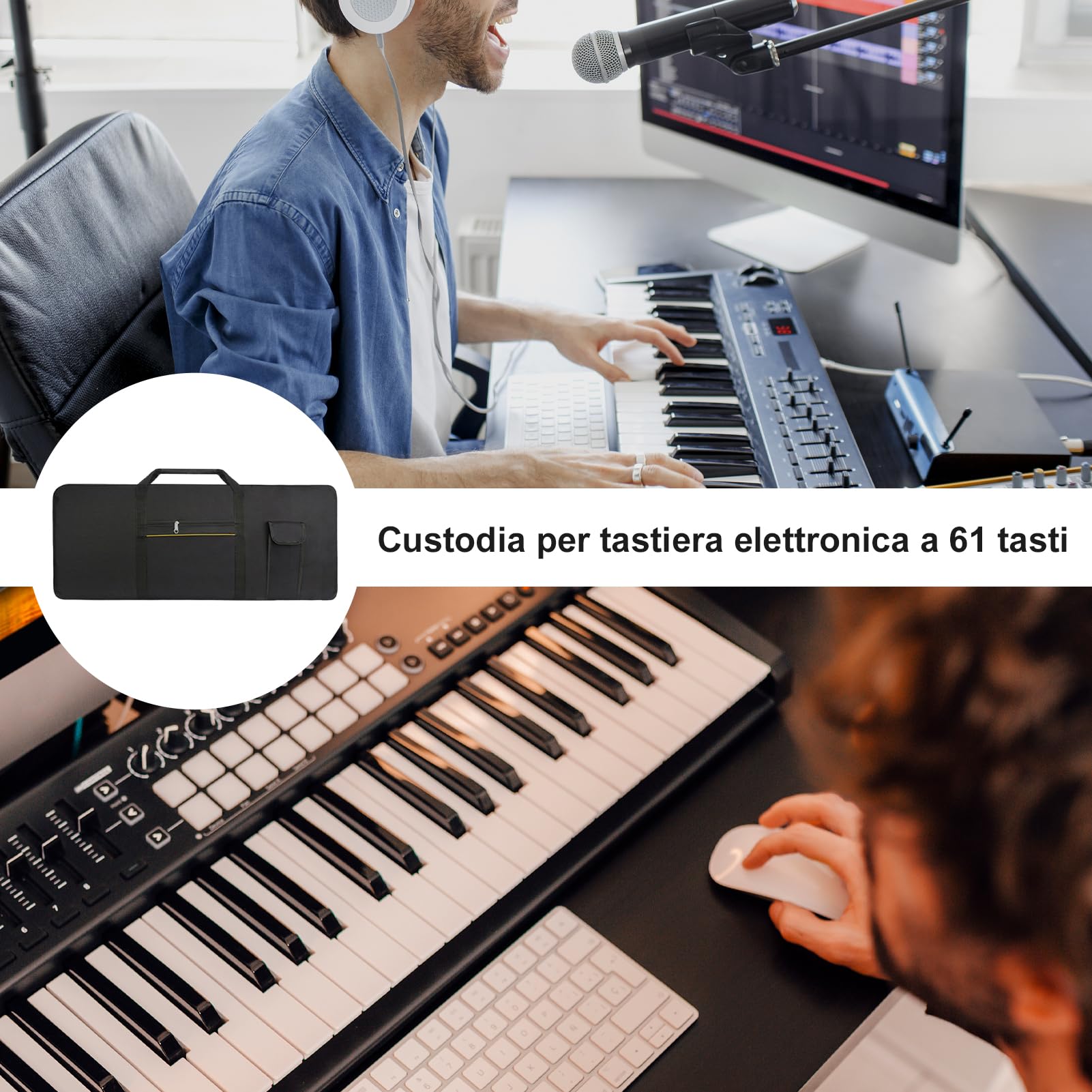 Custodia tastiera 61 tasti, tessuto Oxford 420D, borsa per pianoforte professionale a doppia tasca, borsa impermeabile organo elettronico portatile, Custodia imbottita, Copertura Tastiera Pianoforte
