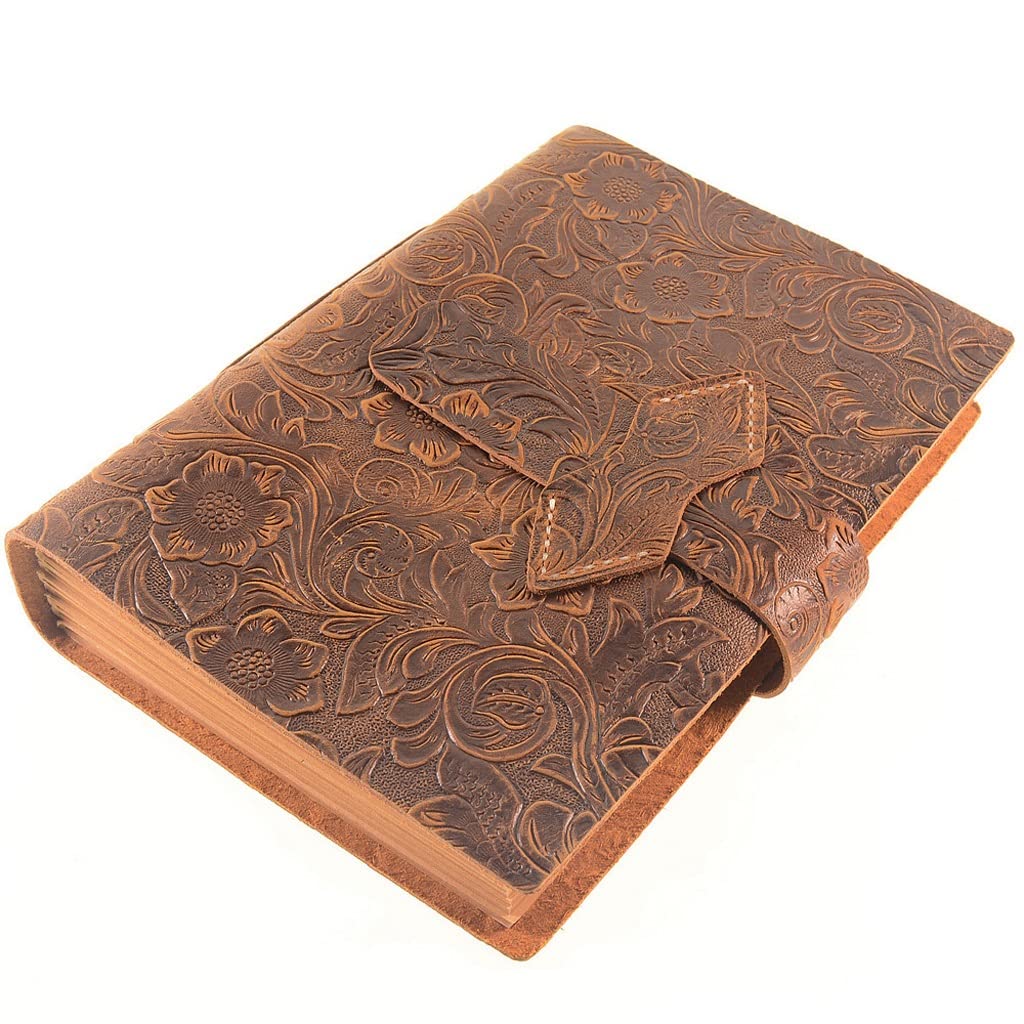 TAHALI Cuaderno A5 con Flores en Relieve A5, Cuaderno de Notas de Cuero Genuino Hecho a Mano, Diario Retro, Diario de Viaje, Escuela, Oficina, Estudiante, Bloc de Notas