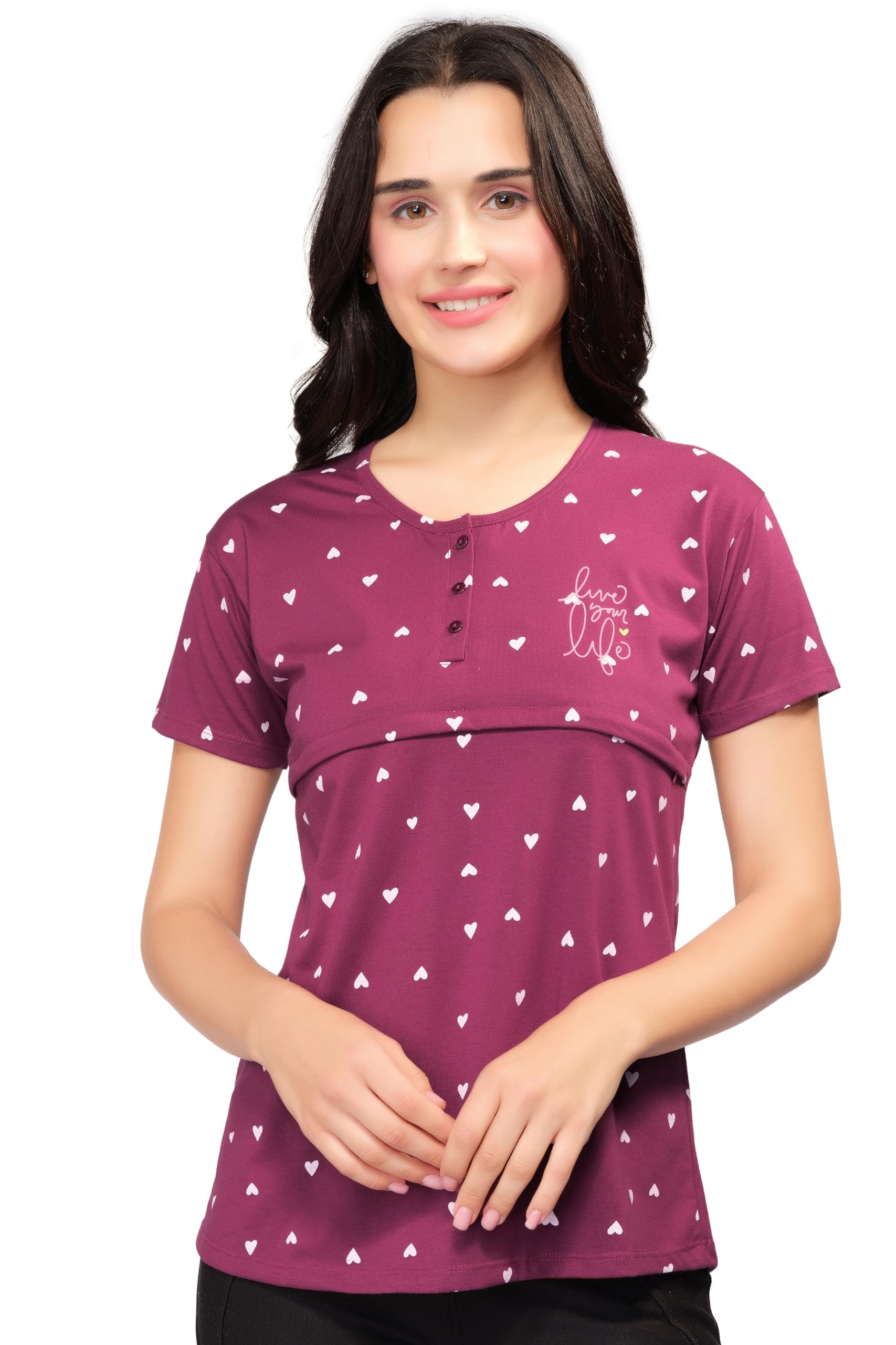 Women's Cotton Heart Print Feeding/Nursing/Maternity Tops 1143-image-28